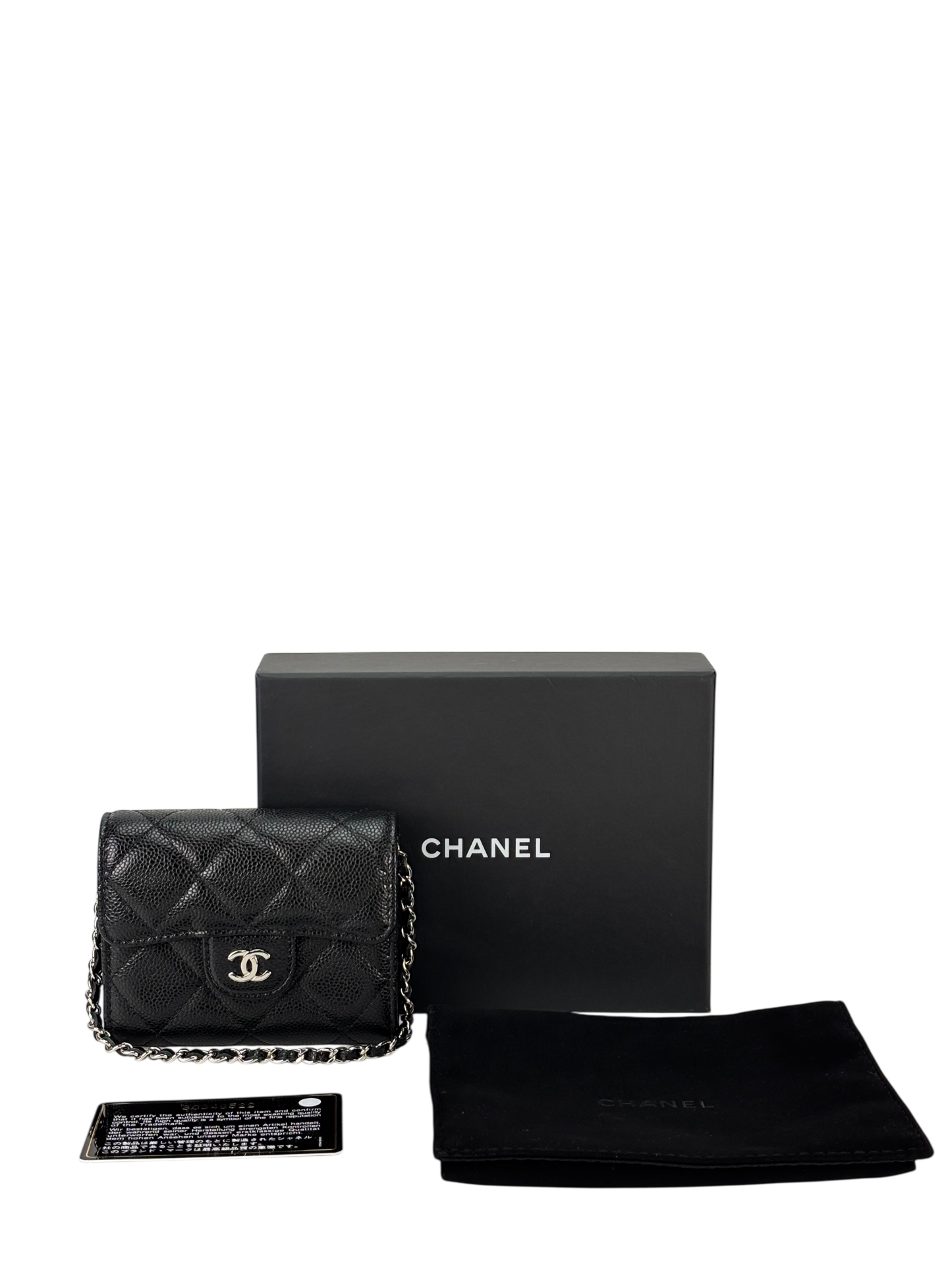 CHANEL - Black Caviar Mini Matelasse Skin Chain Shoulder Bag Silver Hardware