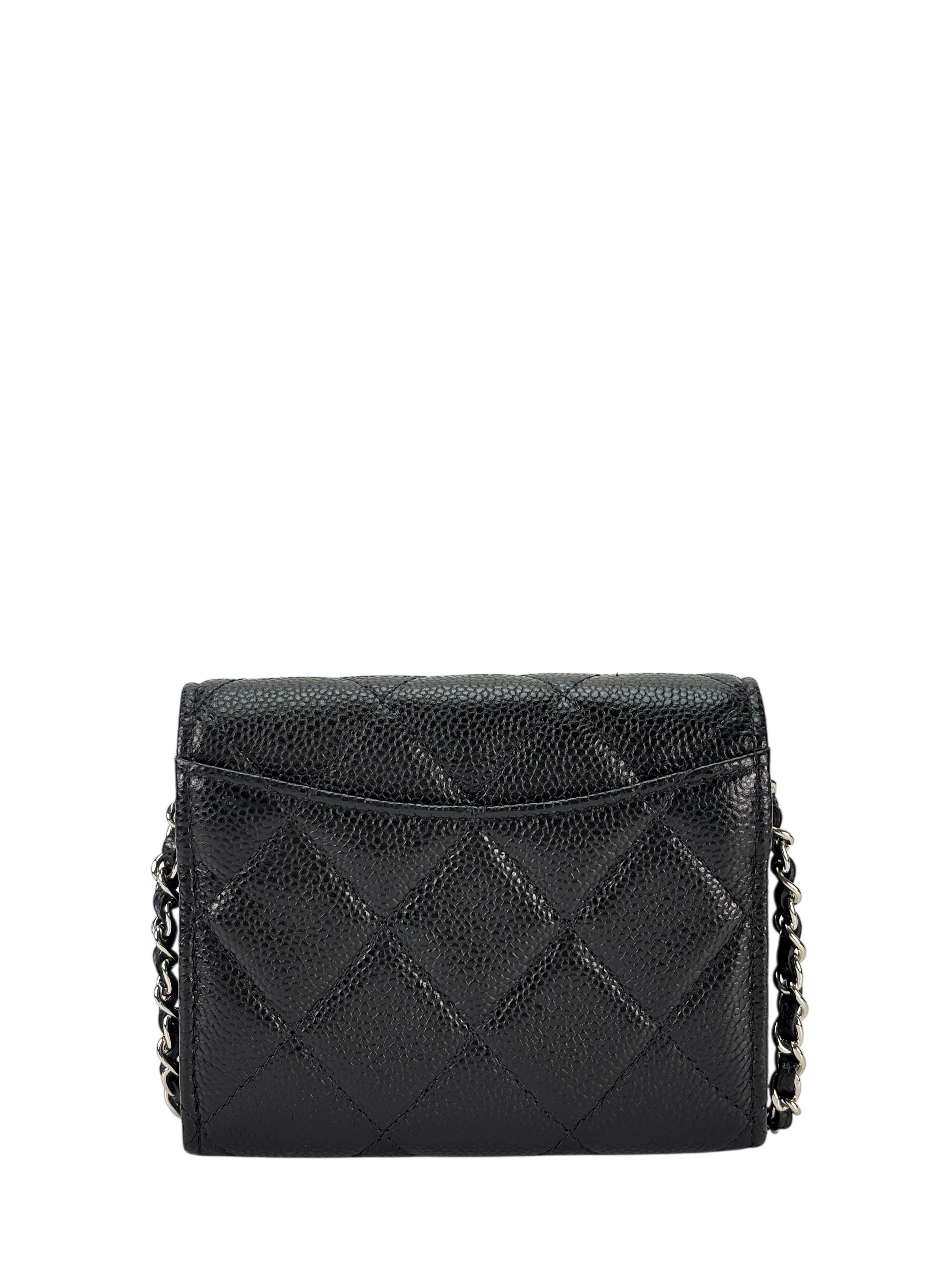 CHANEL - Black Caviar Mini Matelasse Skin Chain Shoulder Bag Silver Hardware