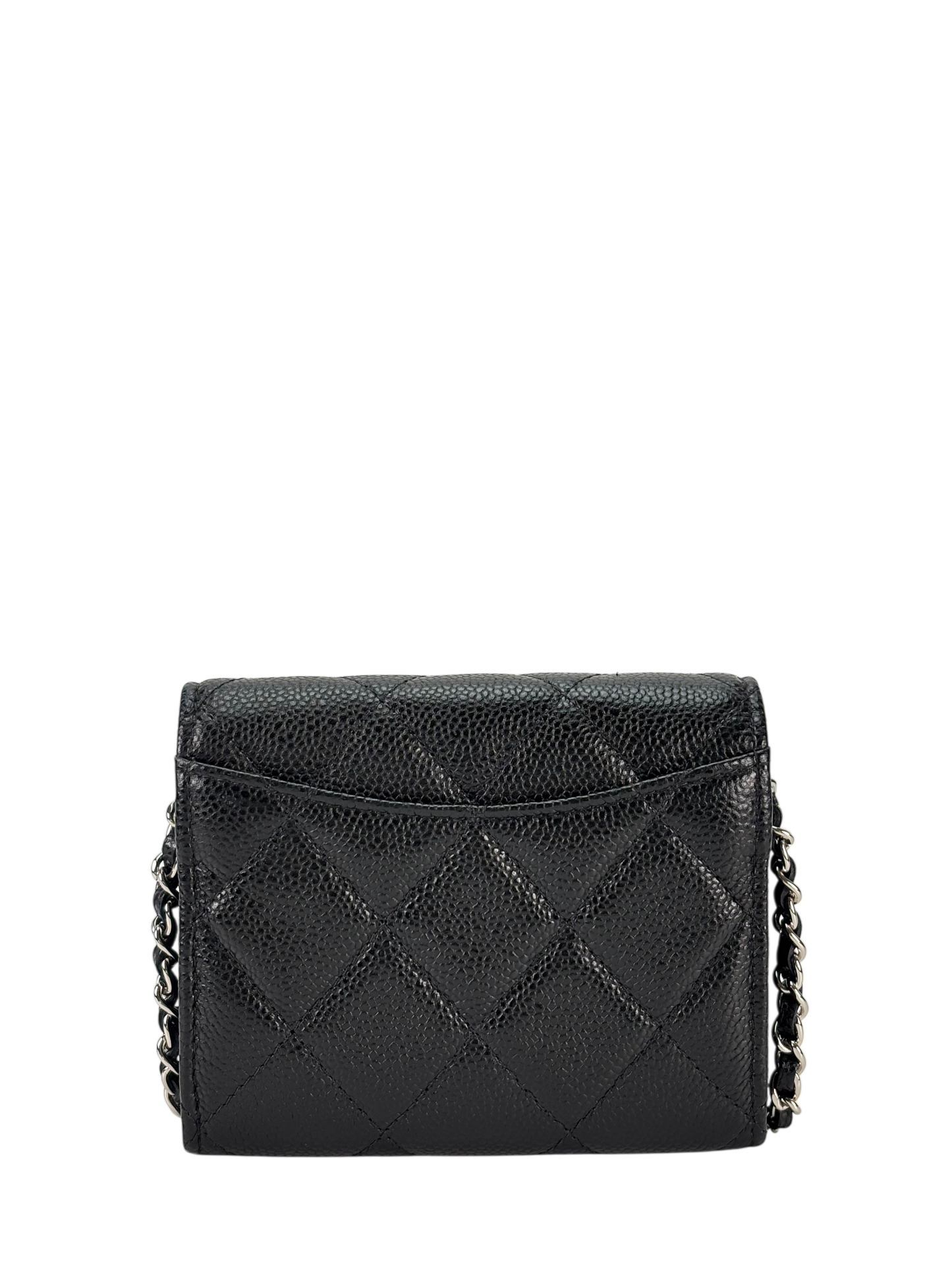 CHANEL - Black Caviar Mini Matelasse Skin Chain Shoulder Bag Silver Hardware