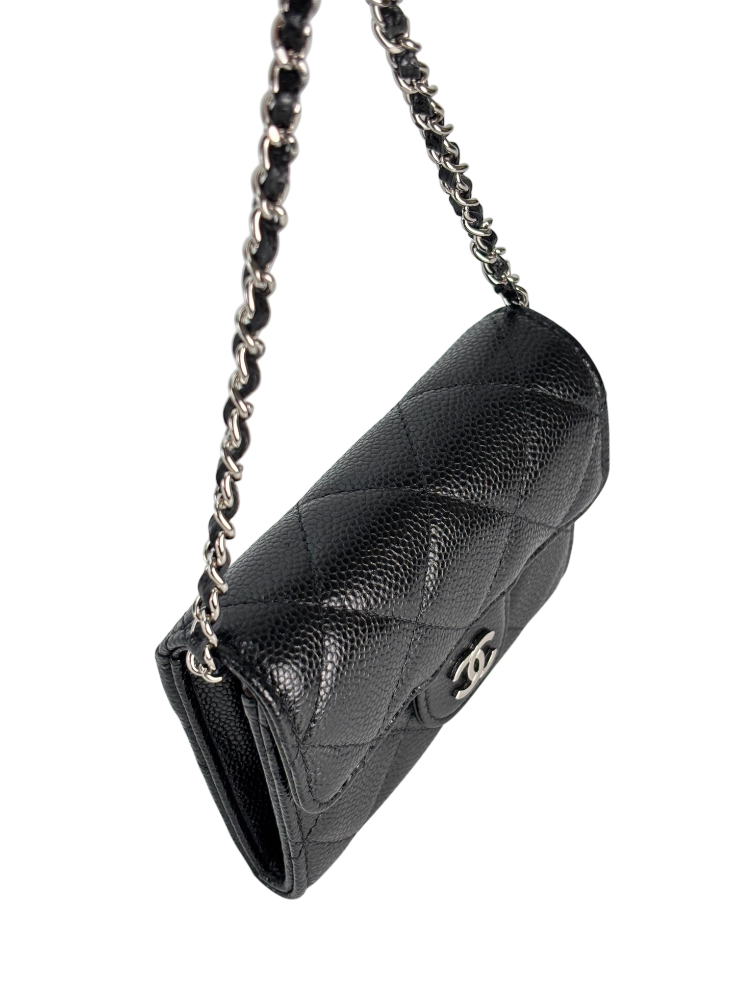 CHANEL - Black Caviar Mini Matelasse Skin Chain Shoulder Bag Silver Hardware