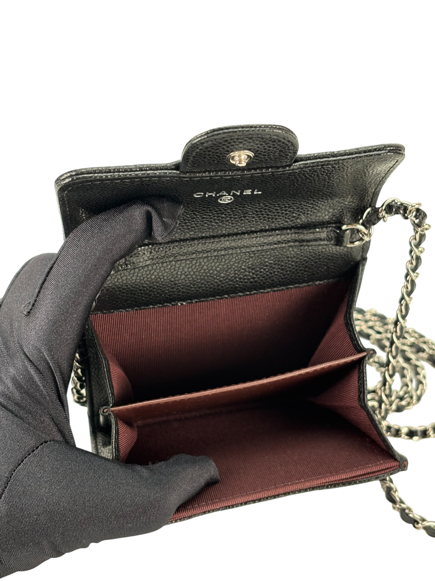 CHANEL - Black Caviar Mini Matelasse Skin Chain Shoulder Bag Silver Hardware