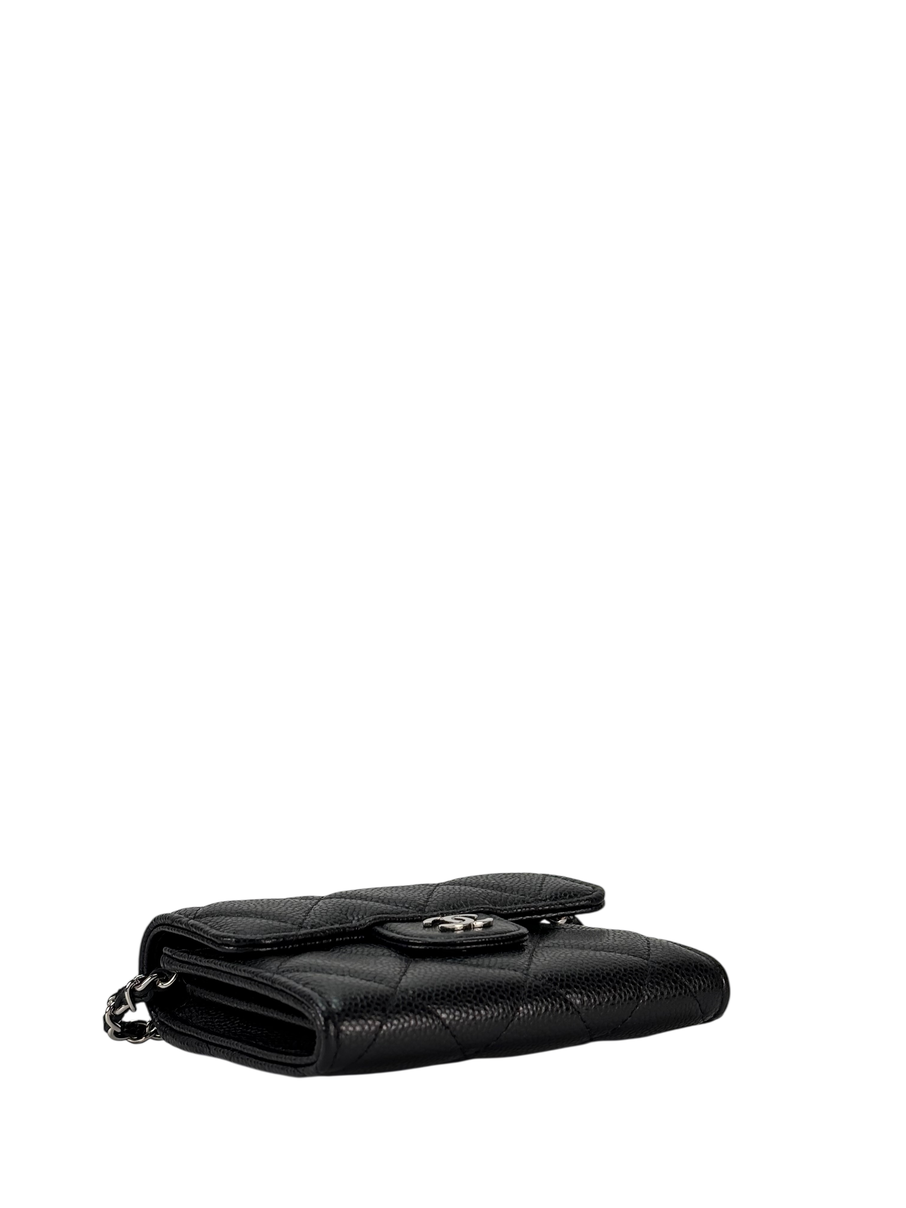 CHANEL - Black Caviar Mini Matelasse Skin Chain Shoulder Bag Silver Hardware