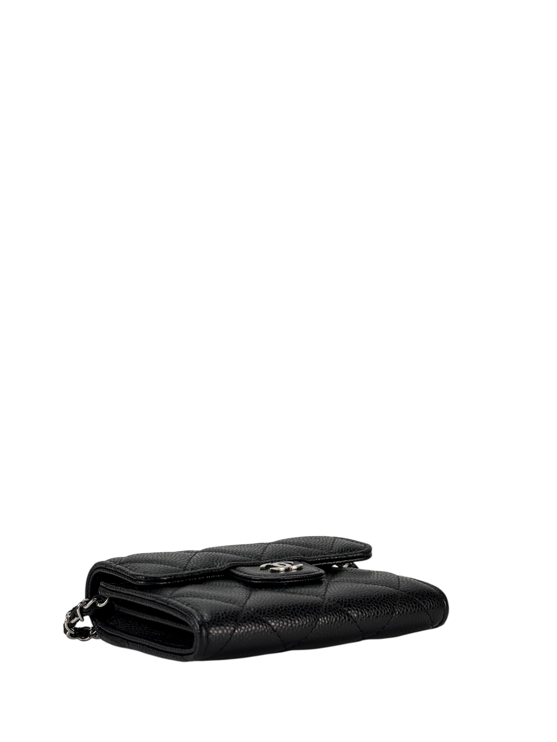 CHANEL - Black Caviar Mini Matelasse Skin Chain Shoulder Bag Silver Hardware