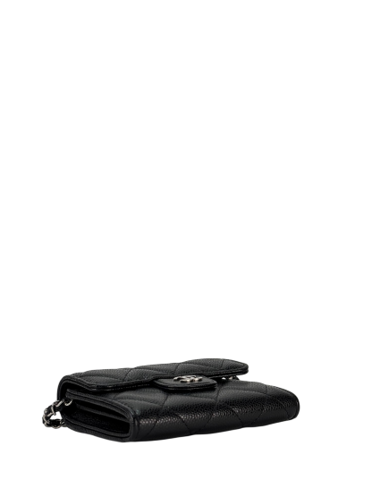 CHANEL - Black Caviar Mini Matelasse Skin Chain Shoulder Bag Silver Hardware