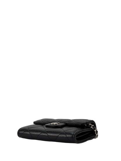CHANEL - Black Caviar Mini Matelasse Skin Chain Shoulder Bag Silver Hardware