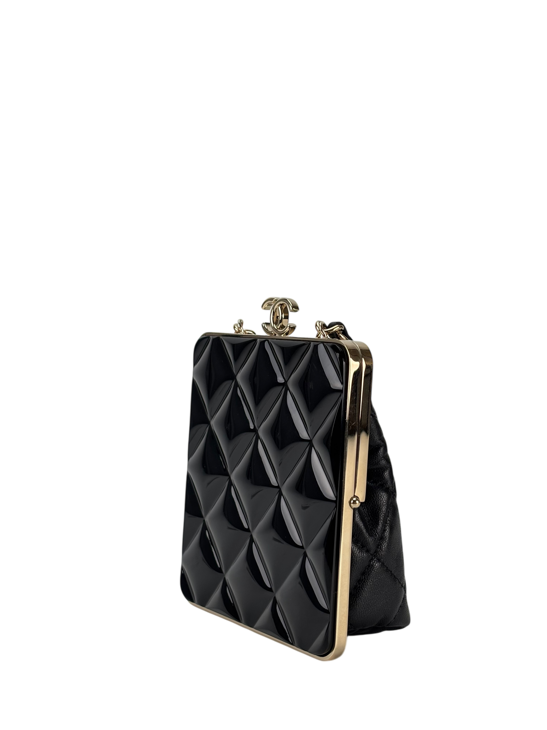 CHANEL - Black Lambskin Acrylic Matelasse Purse Chain Bag Gold Hardware