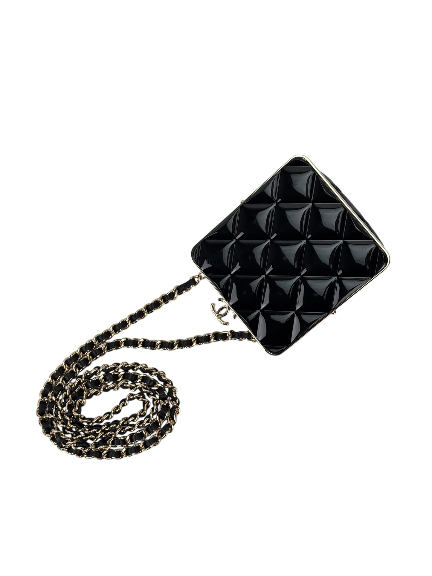 CHANEL - Black Lambskin Acrylic Matelasse Purse Chain Bag Gold Hardware