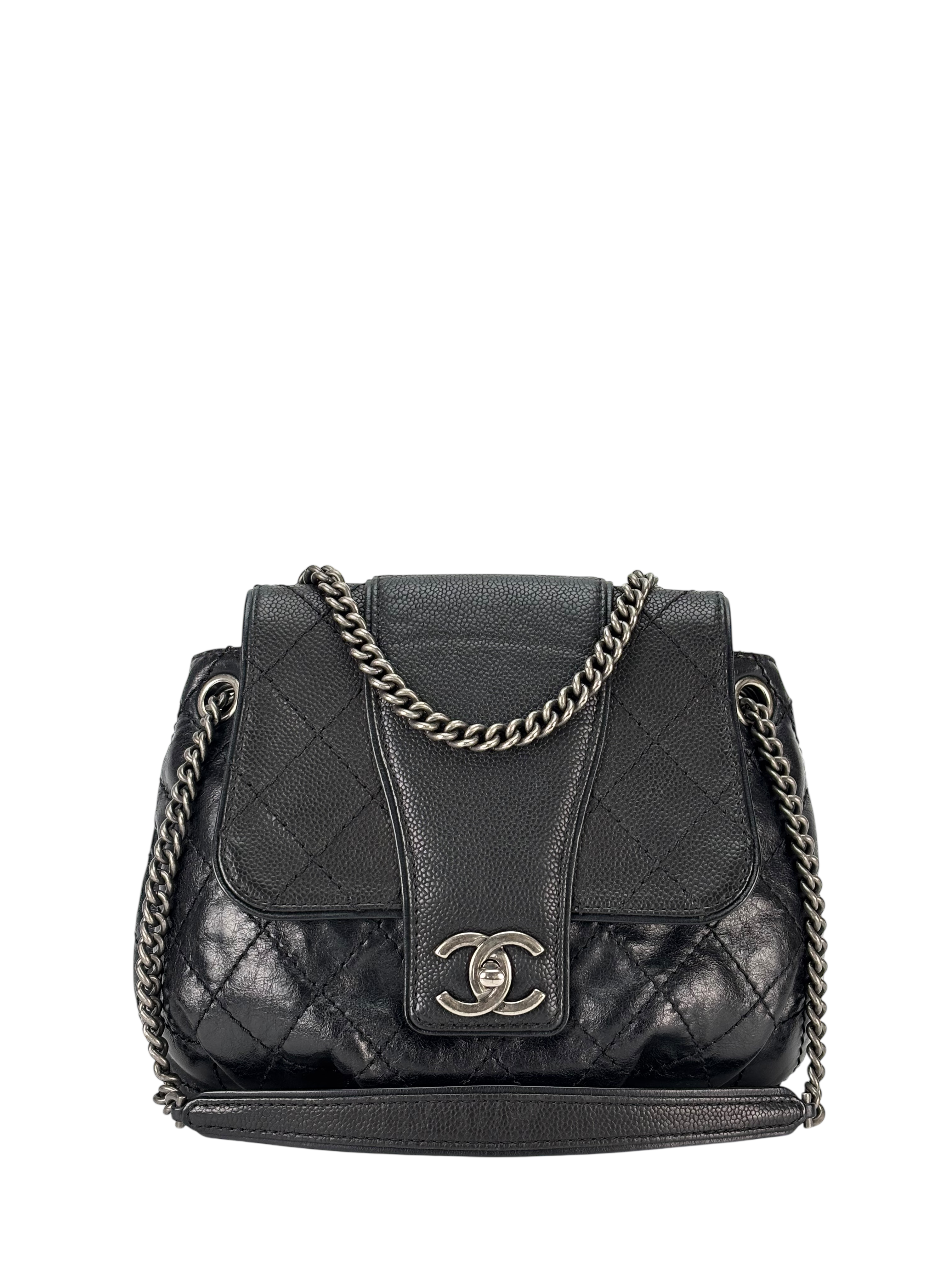 CHANEL - Black Calfskin Bubble Graphic Messenger Bag 