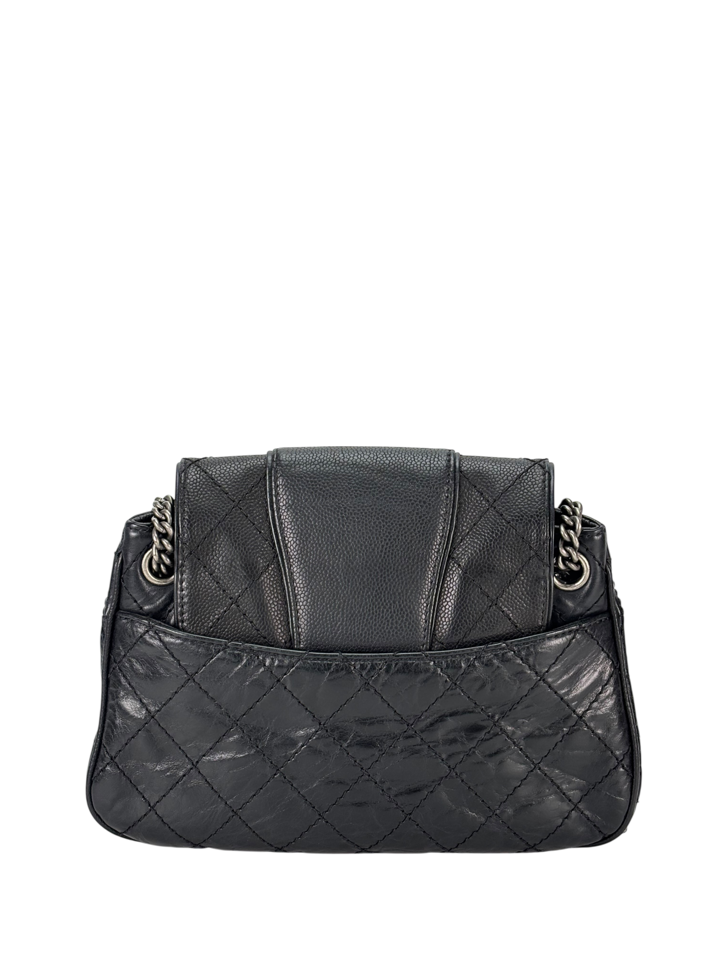CHANEL - Black Calfskin Bubble Graphic Messenger Bag