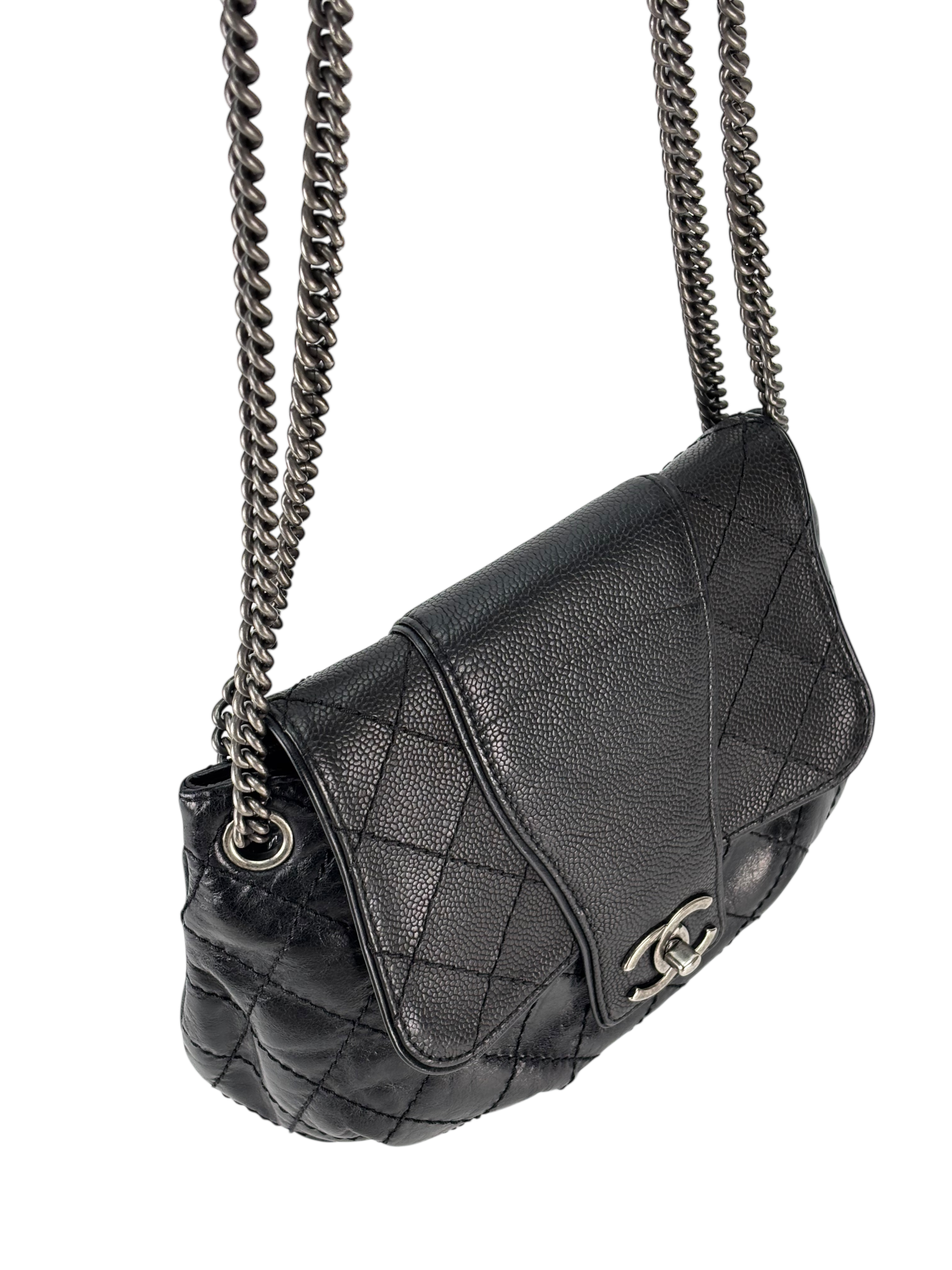 CHANEL - Black Calfskin Bubble Graphic Messenger Bag