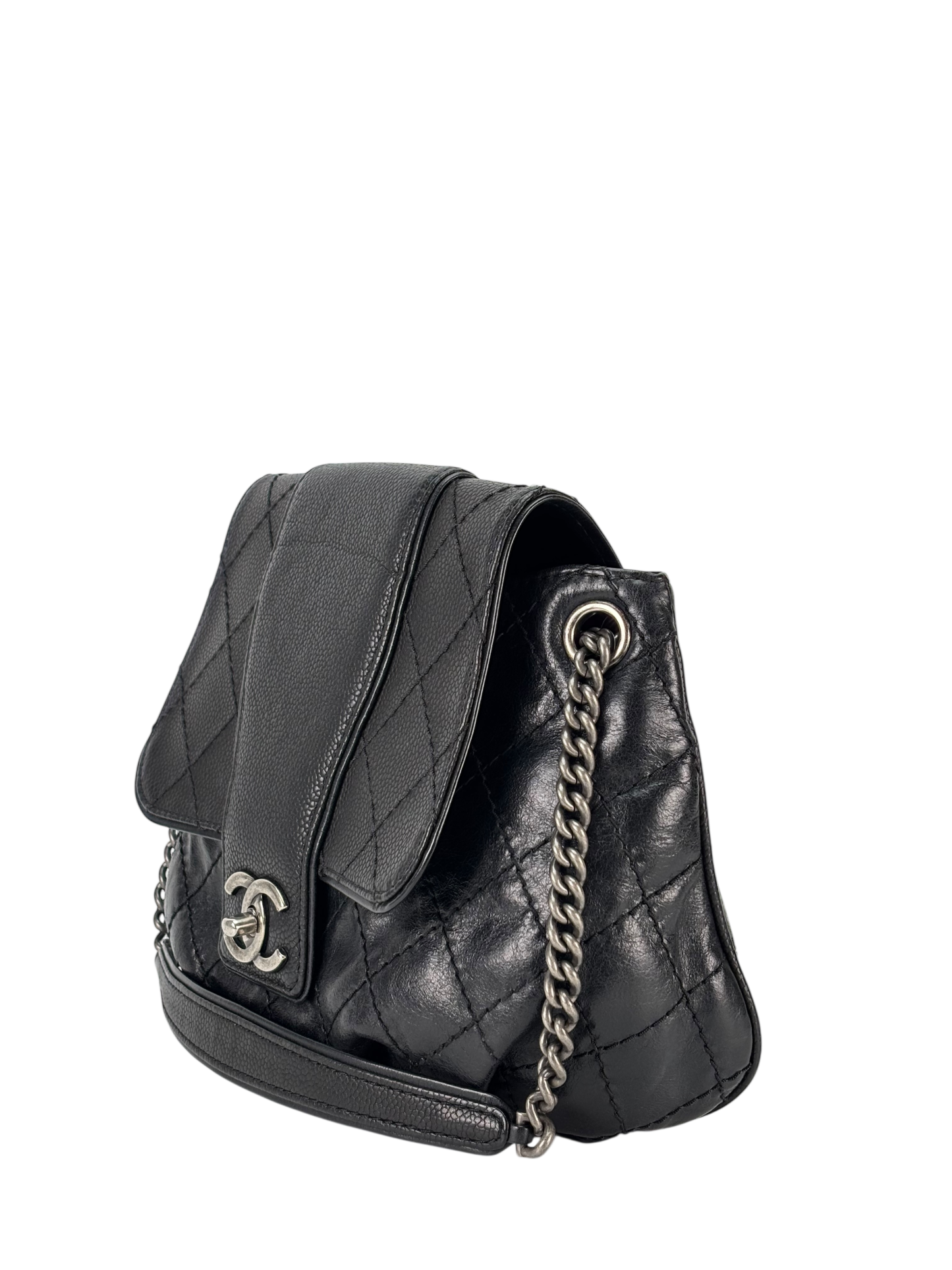 CHANEL - Black Calfskin Bubble Graphic Messenger Bag