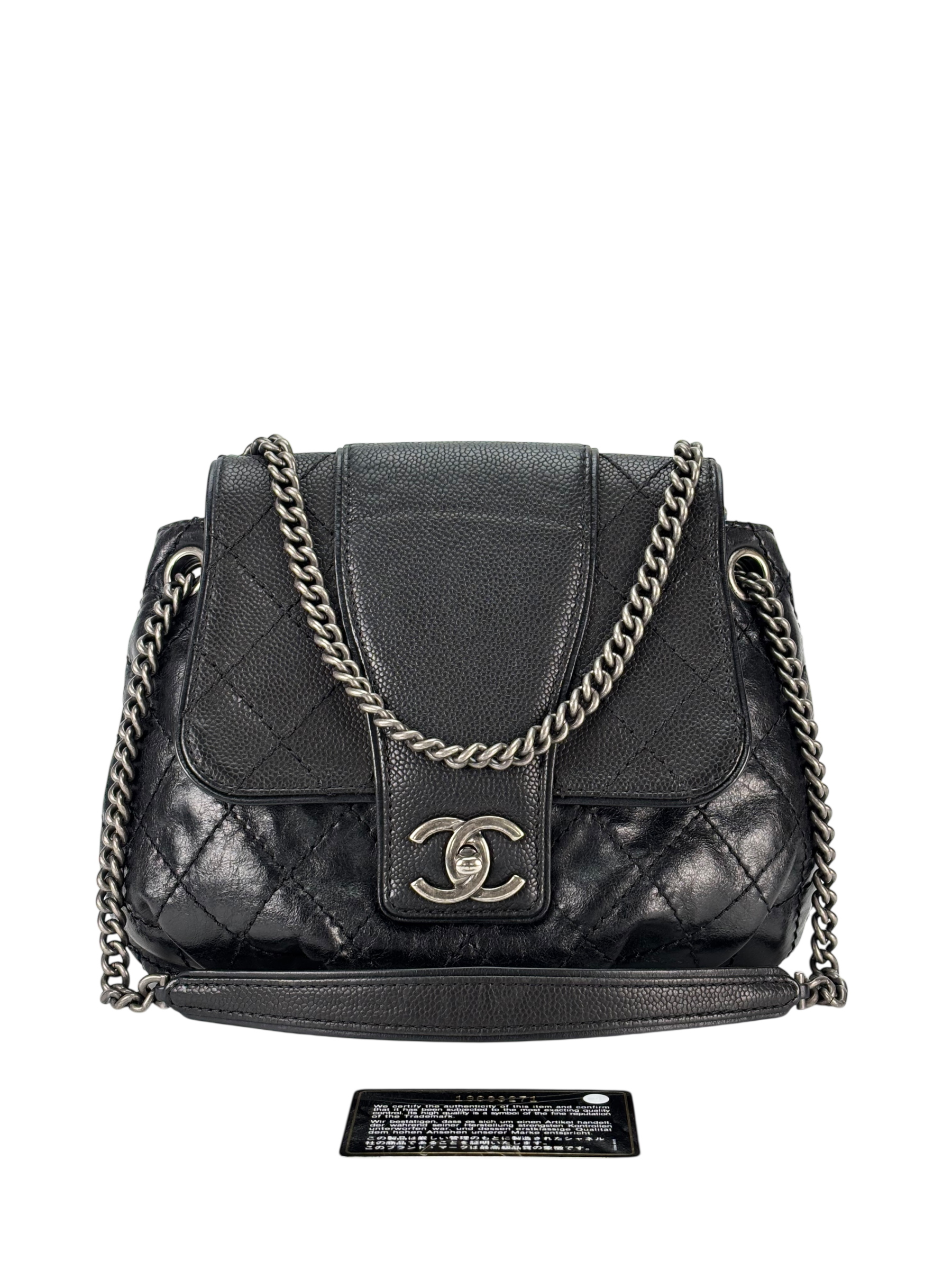 CHANEL - Black Calfskin Bubble Graphic Messenger Bag