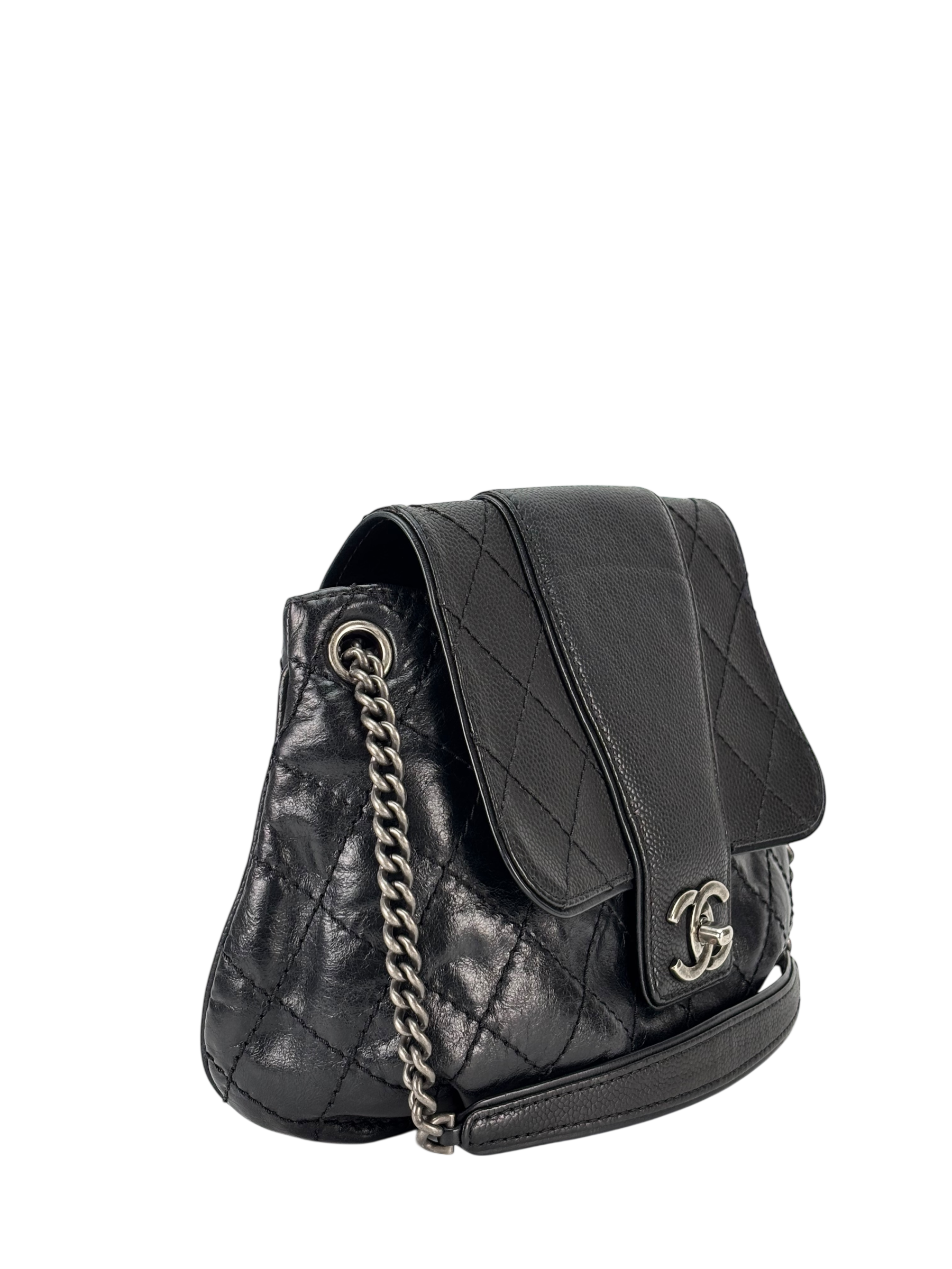 CHANEL - Black Calfskin Bubble Graphic Messenger Bag