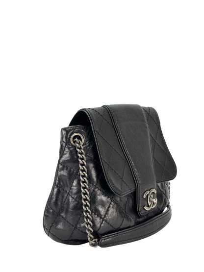 CHANEL - Black Calfskin Bubble Graphic Messenger Bag 