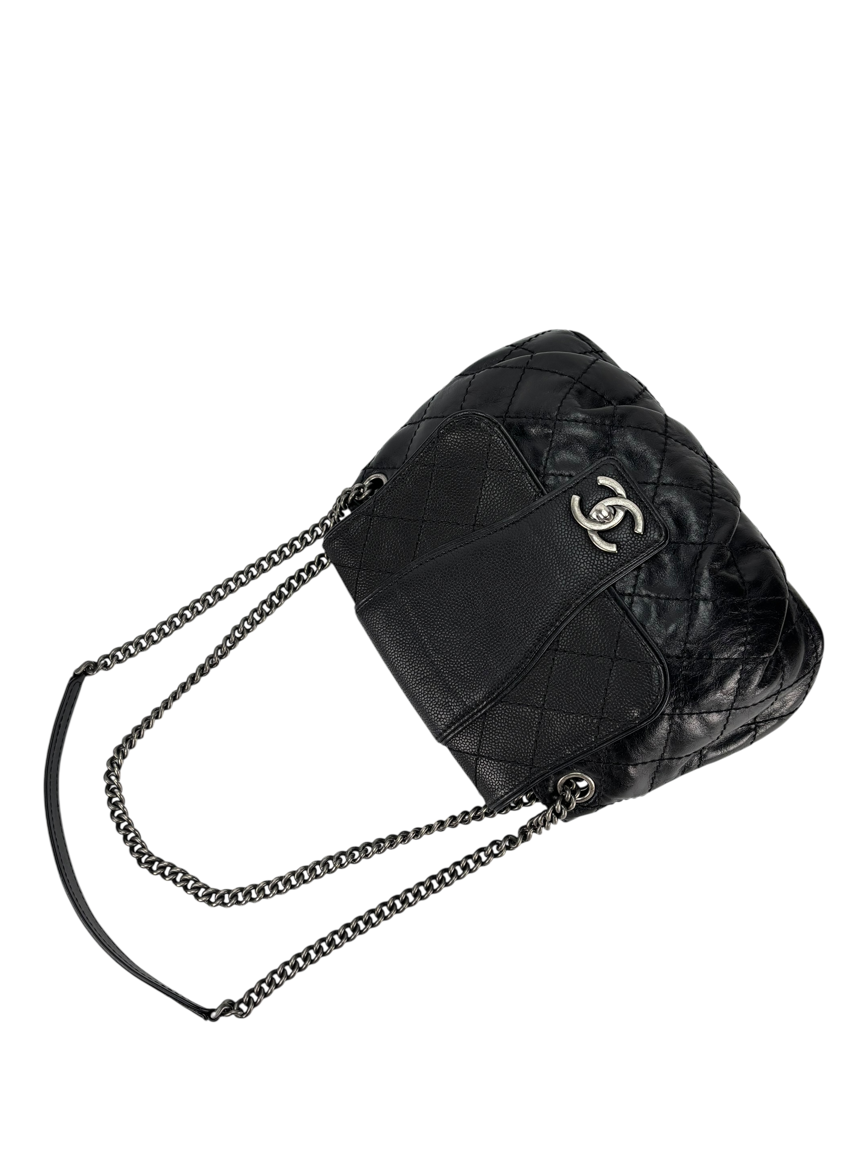 CHANEL - Black Calfskin Bubble Graphic Messenger Bag 