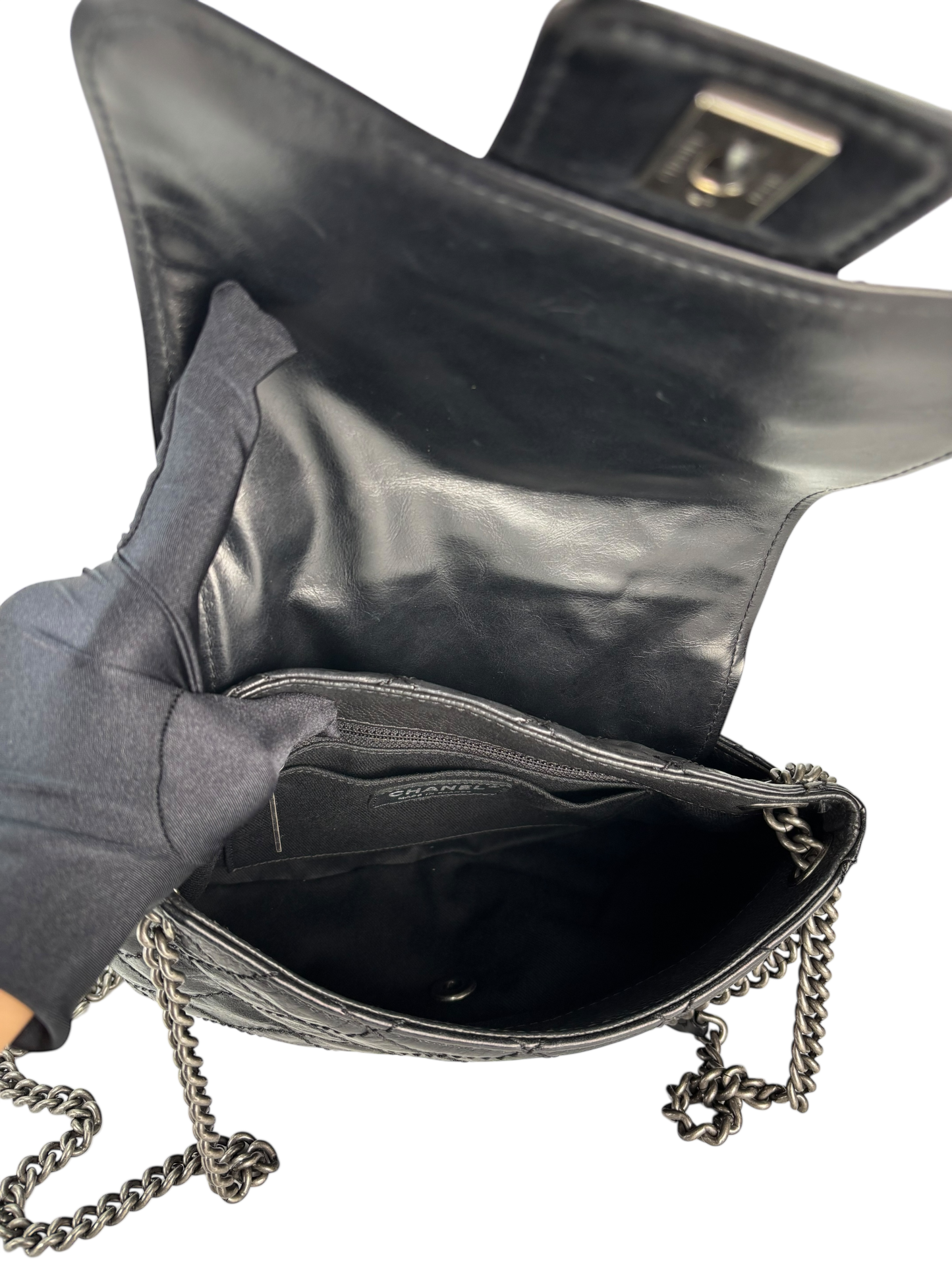 CHANEL - Black Calfskin Bubble Graphic Messenger Bag
