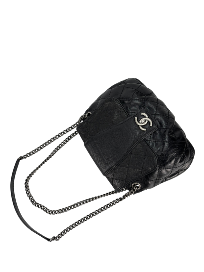 CHANEL - Black Calfskin Bubble Graphic Messenger Bag 