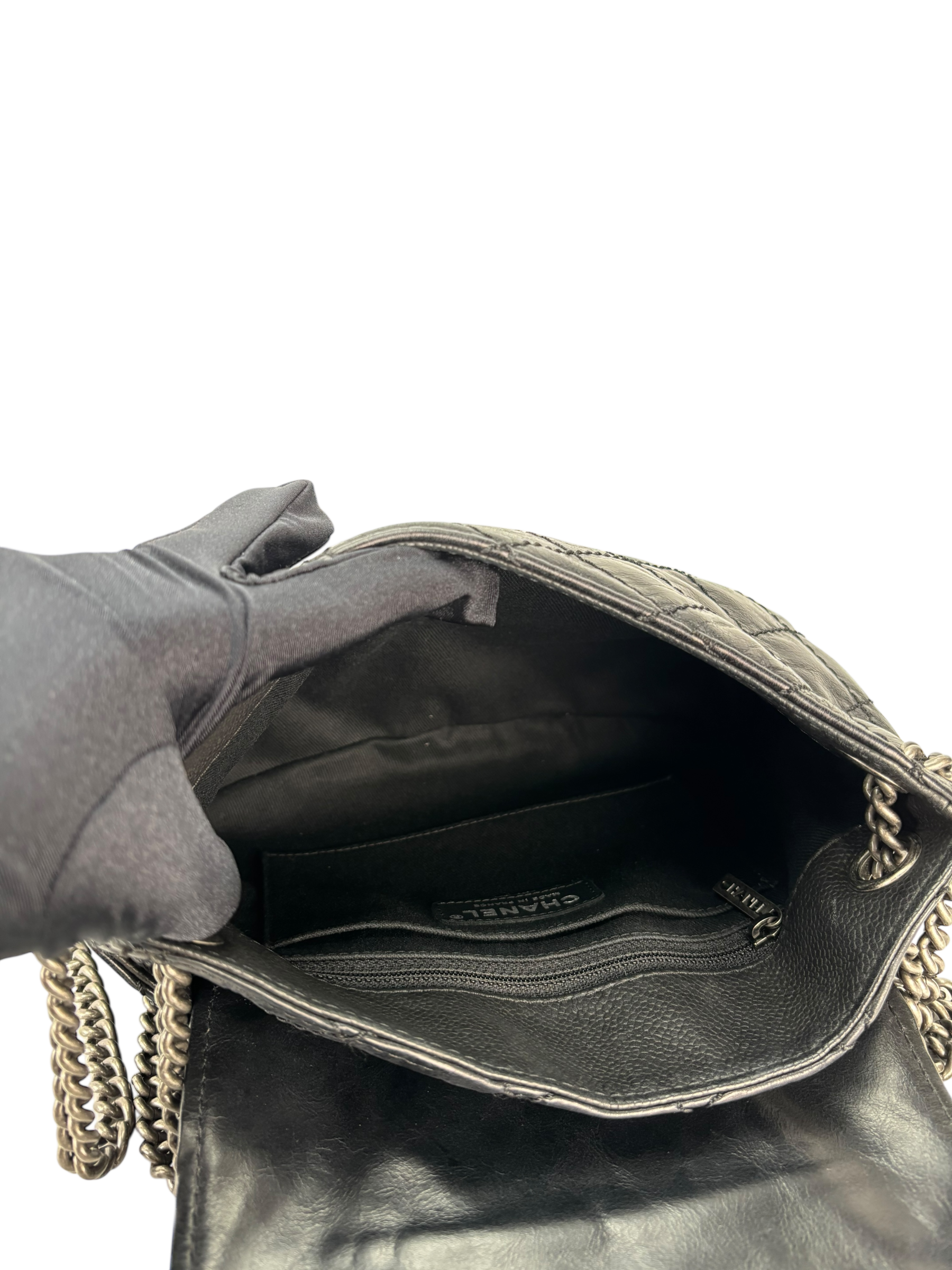 CHANEL - Black Calfskin Bubble Graphic Messenger Bag