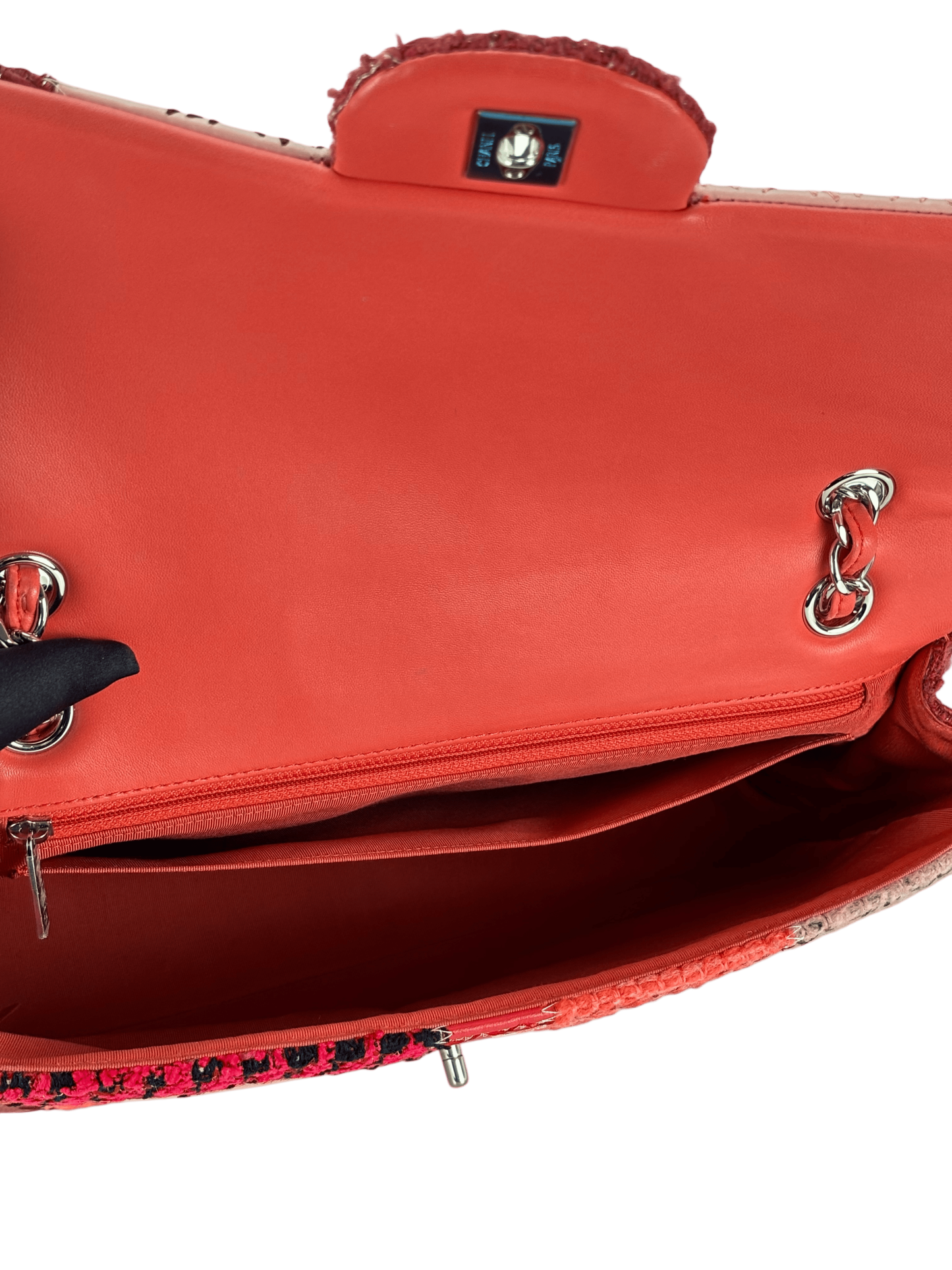CHANEL - Pink Leather Canvas Tweed Patchwork Double Chain Shoulder Bag