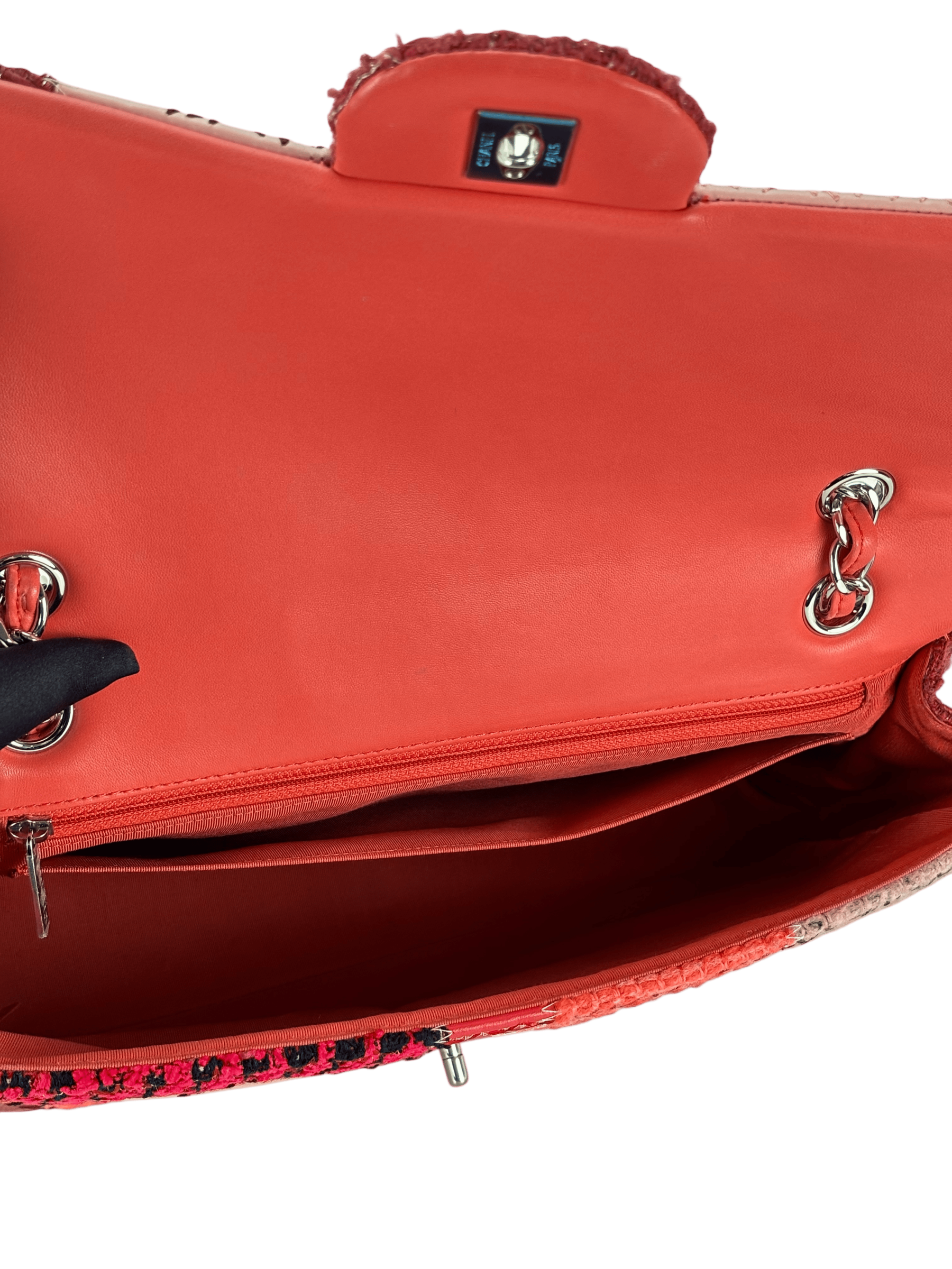 CHANEL - Pink Leather Canvas Tweed Patchwork Double Chain Shoulder Bag