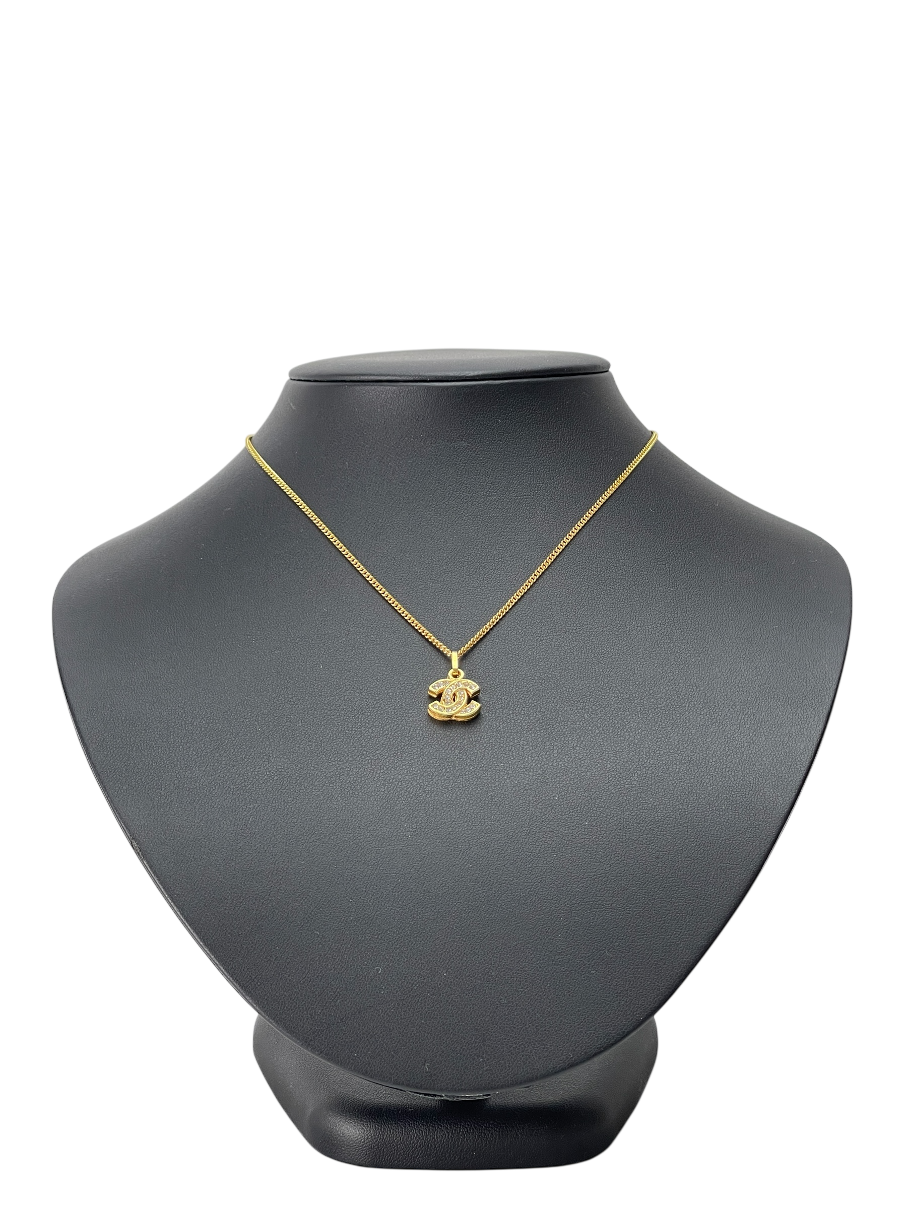 CHANEL - Gold Tone Rhinestone CC Necklace
