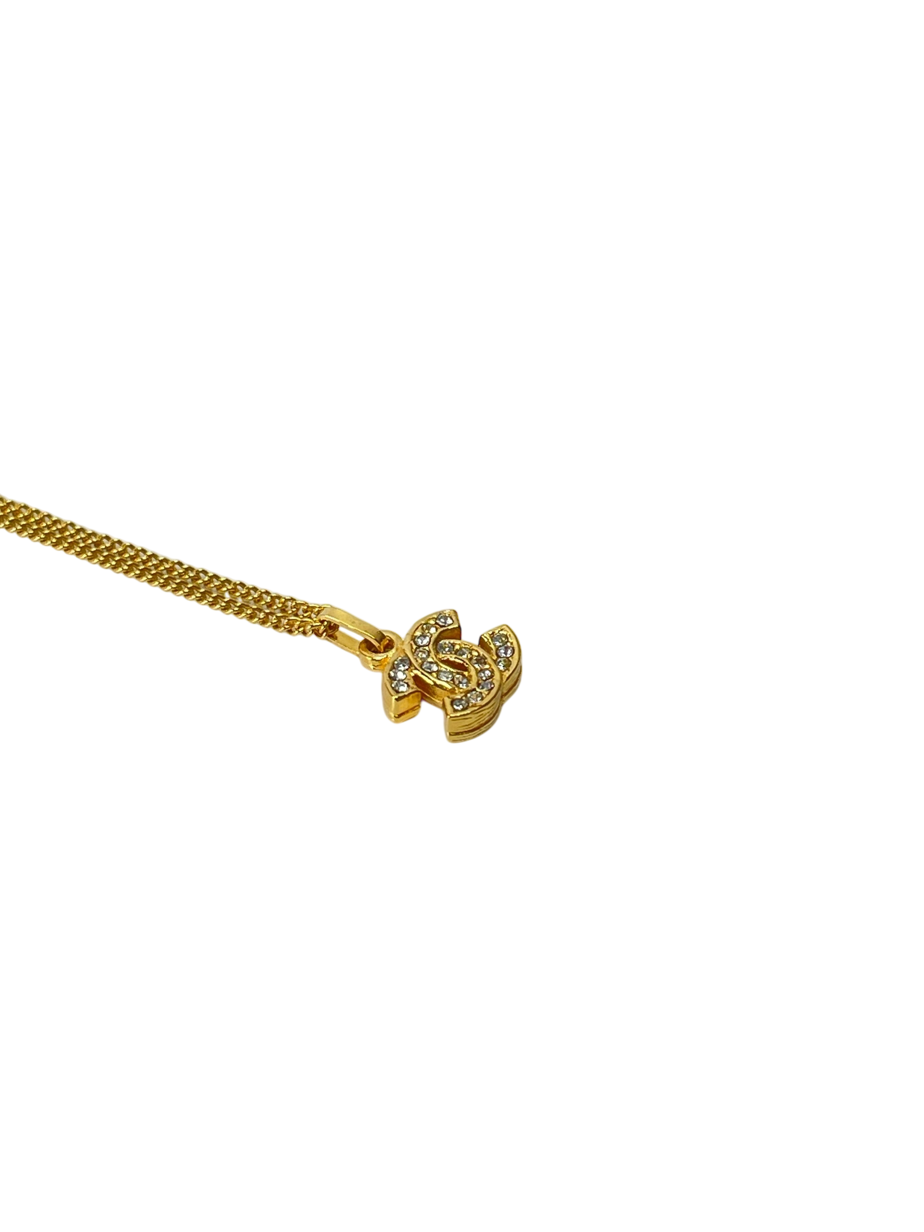 CHANEL - Gold Tone Rhinestone CC Necklace
