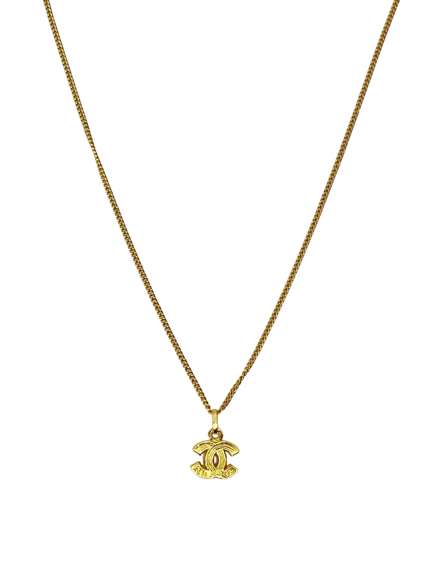 CHANEL - Gold Tone Rhinestone CC Necklace