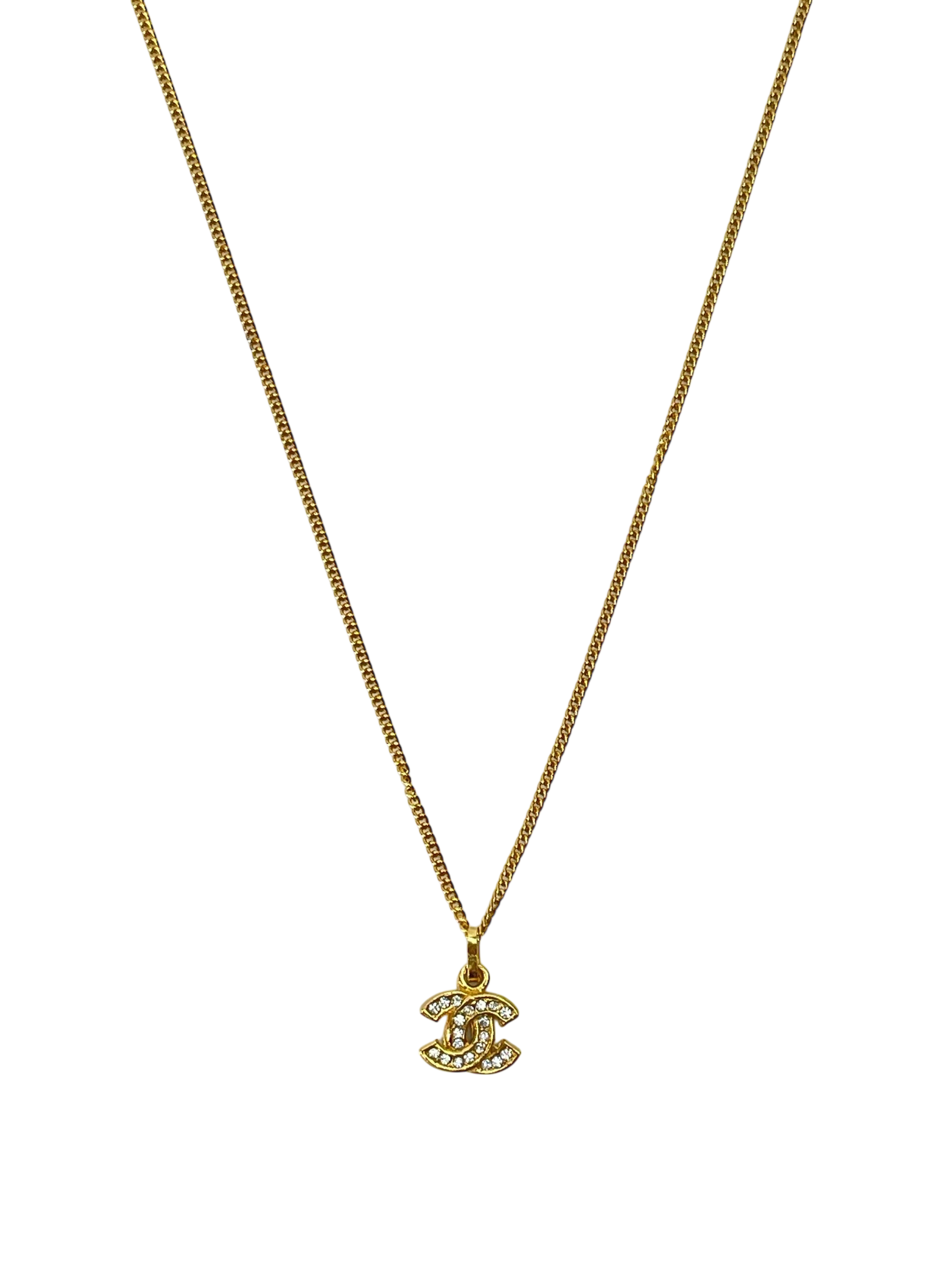 CHANEL - Gold Tone Rhinestone CC Necklace