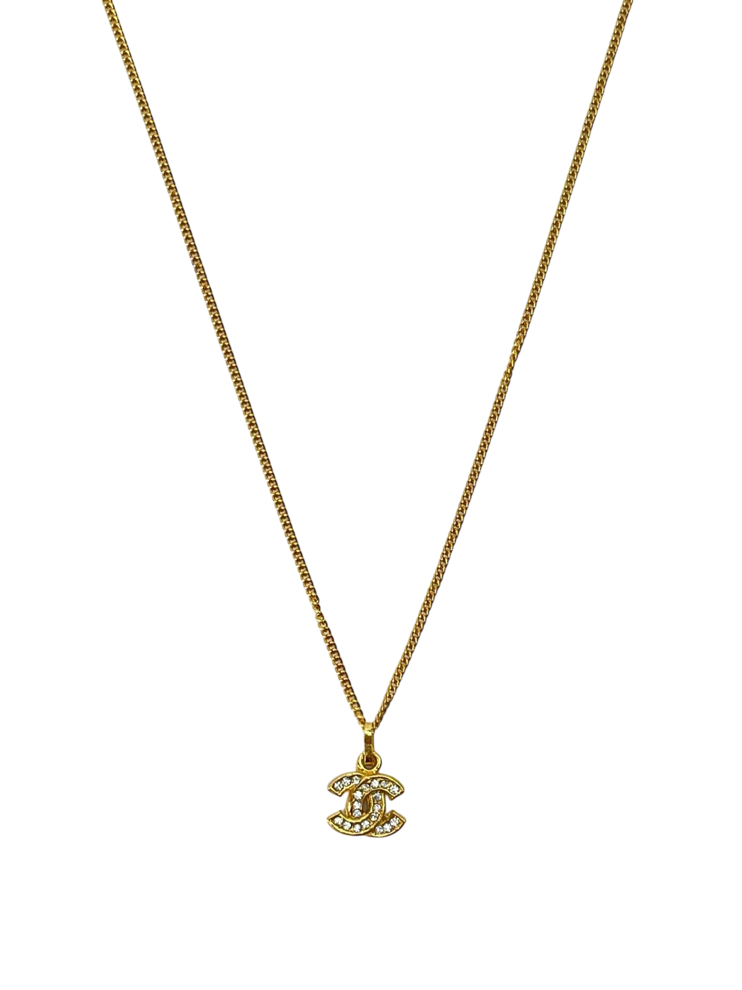 CHANEL - Gold Tone Rhinestone CC Necklace