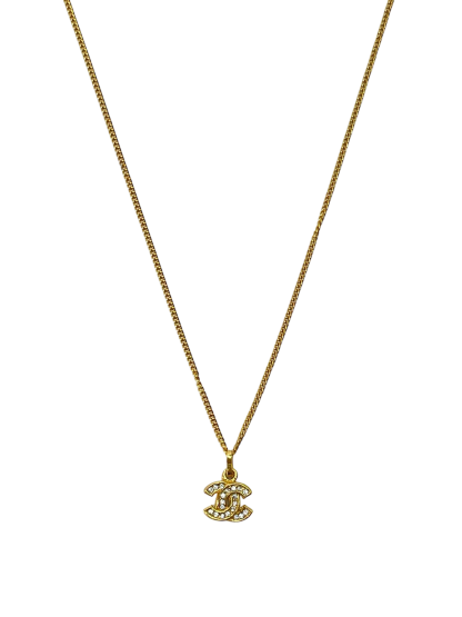 CHANEL - Gold Tone Rhinestone CC Necklace