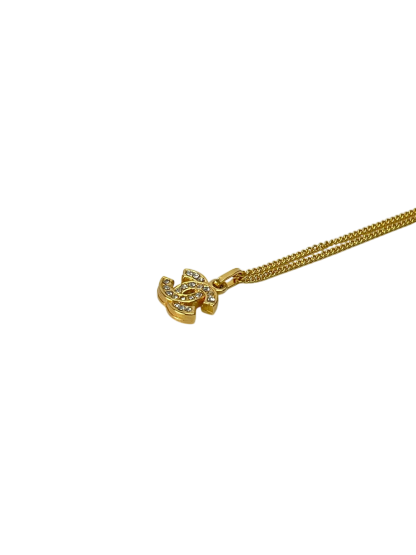 CHANEL - Gold Tone Rhinestone CC Necklace