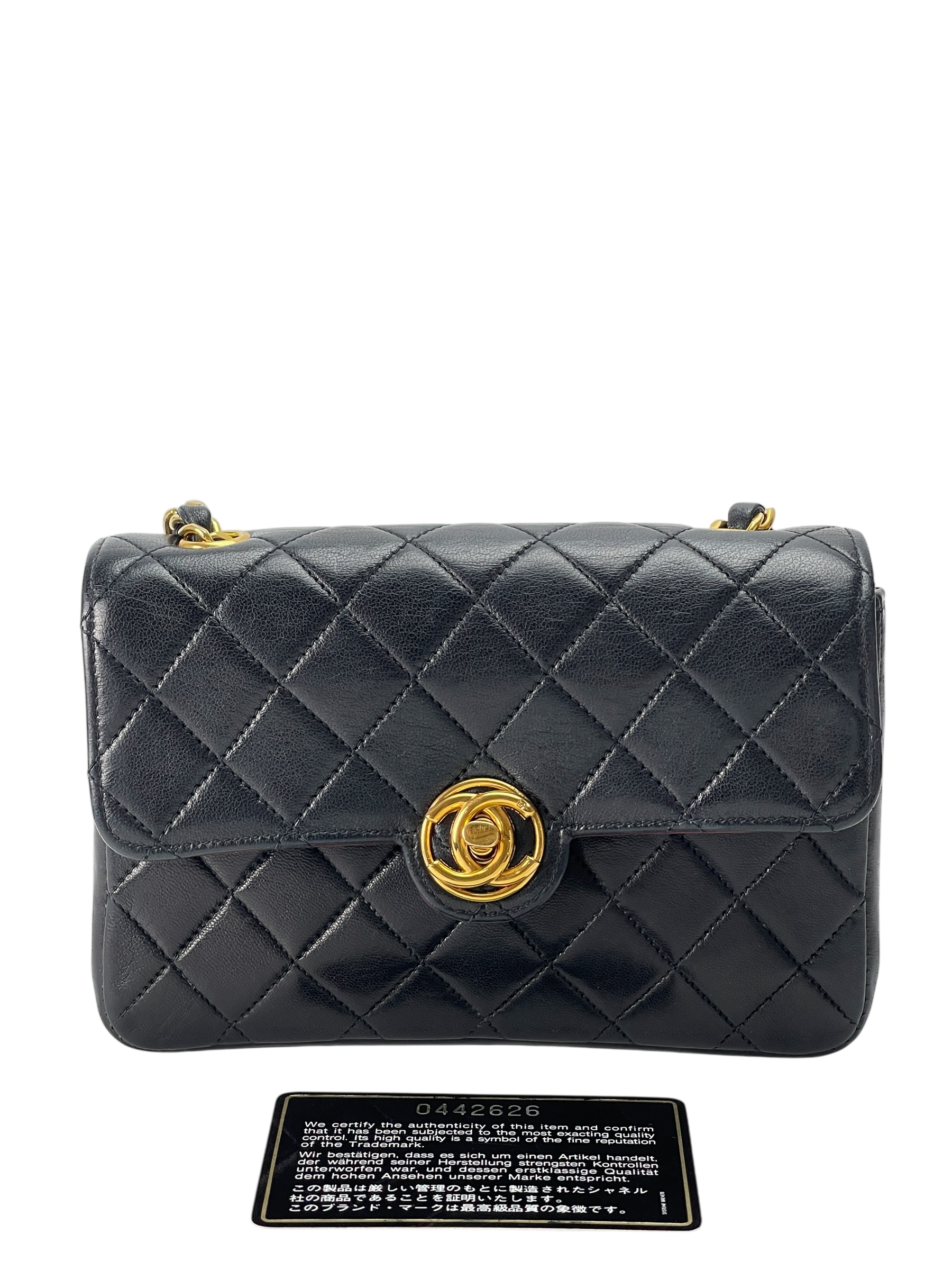 CHANEL - Black Lambskin Matelasse Chain Gold Hardware Shoulder Bag