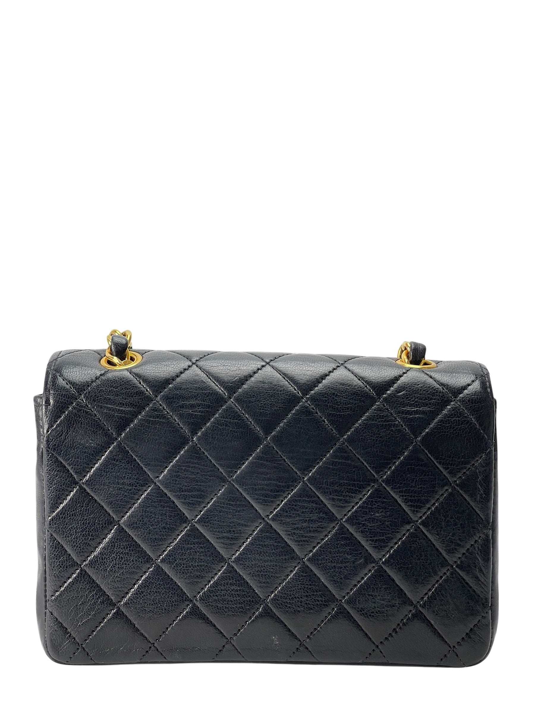 CHANEL - Black Lambskin Matelasse Chain Gold Hardware Shoulder Bag