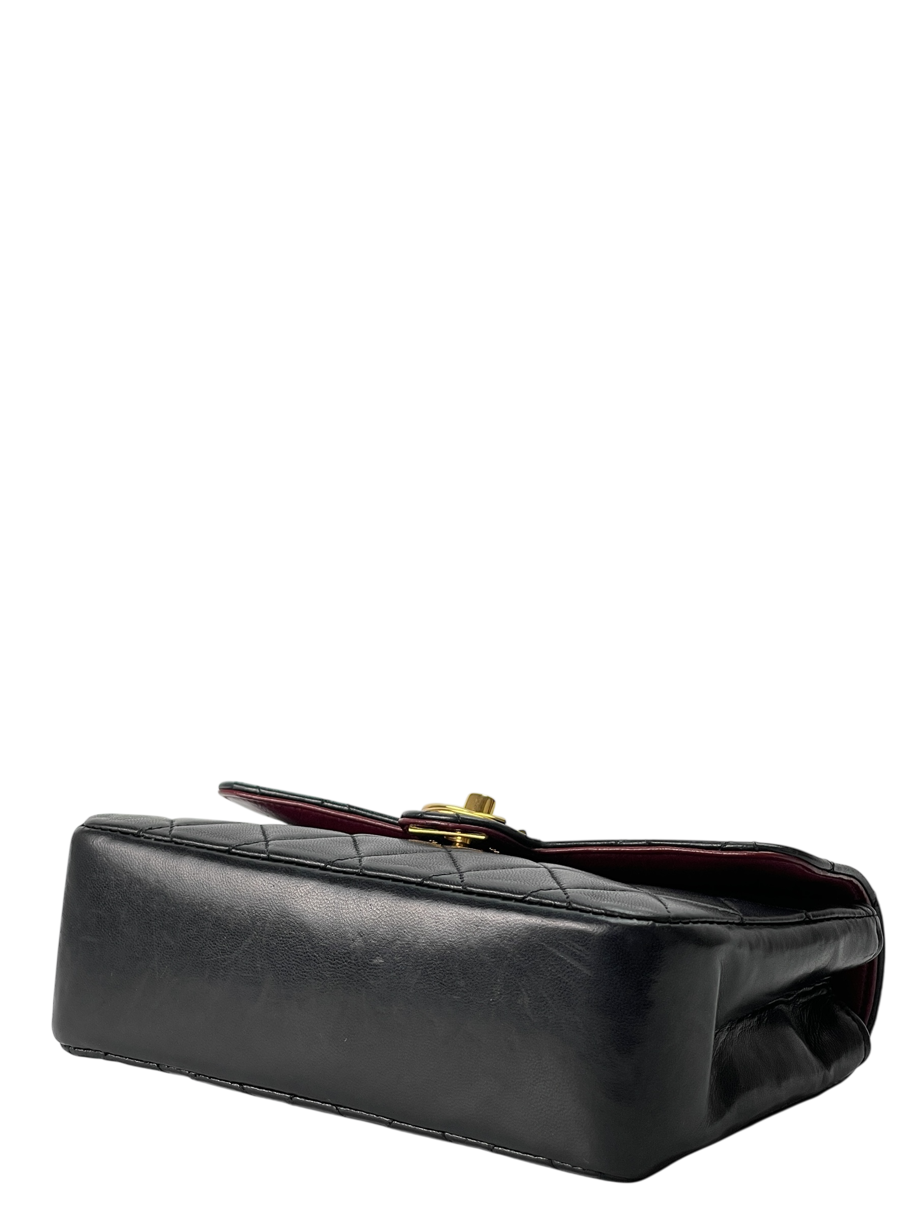 CHANEL - Black Lambskin Matelasse Chain Gold Hardware Shoulder Bag