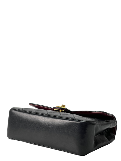 CHANEL - Black Lambskin Matelasse Chain Gold Hardware Shoulder Bag