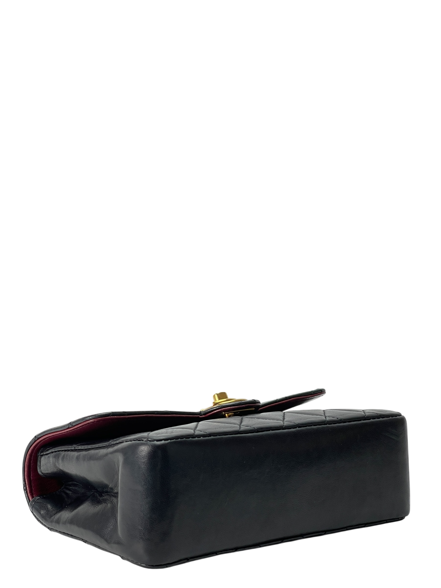 CHANEL - Black Lambskin Matelasse Chain Gold Hardware Shoulder Bag
