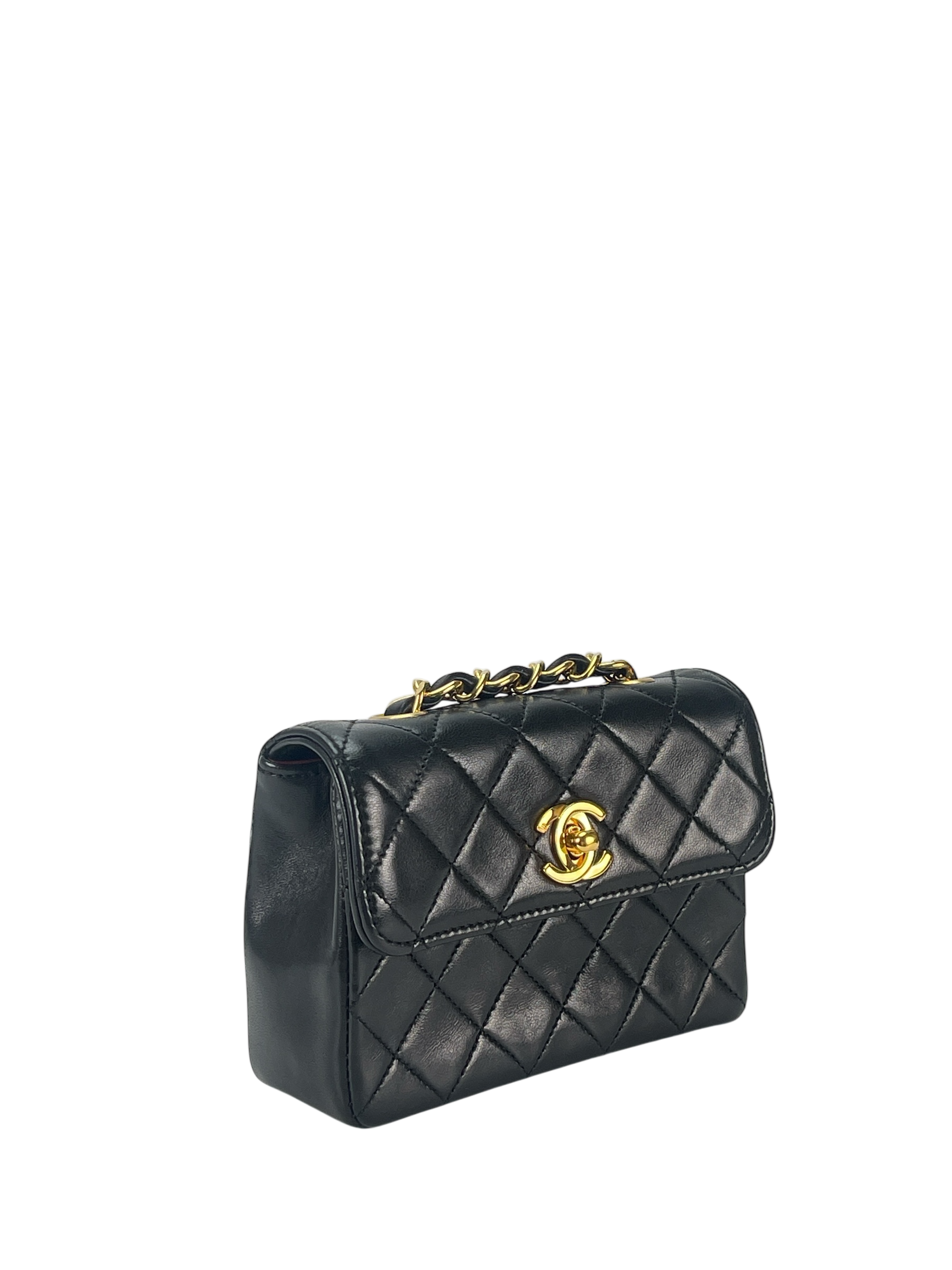  CHANEL - Mini Black CC Chain Leather Xrossbody Bag