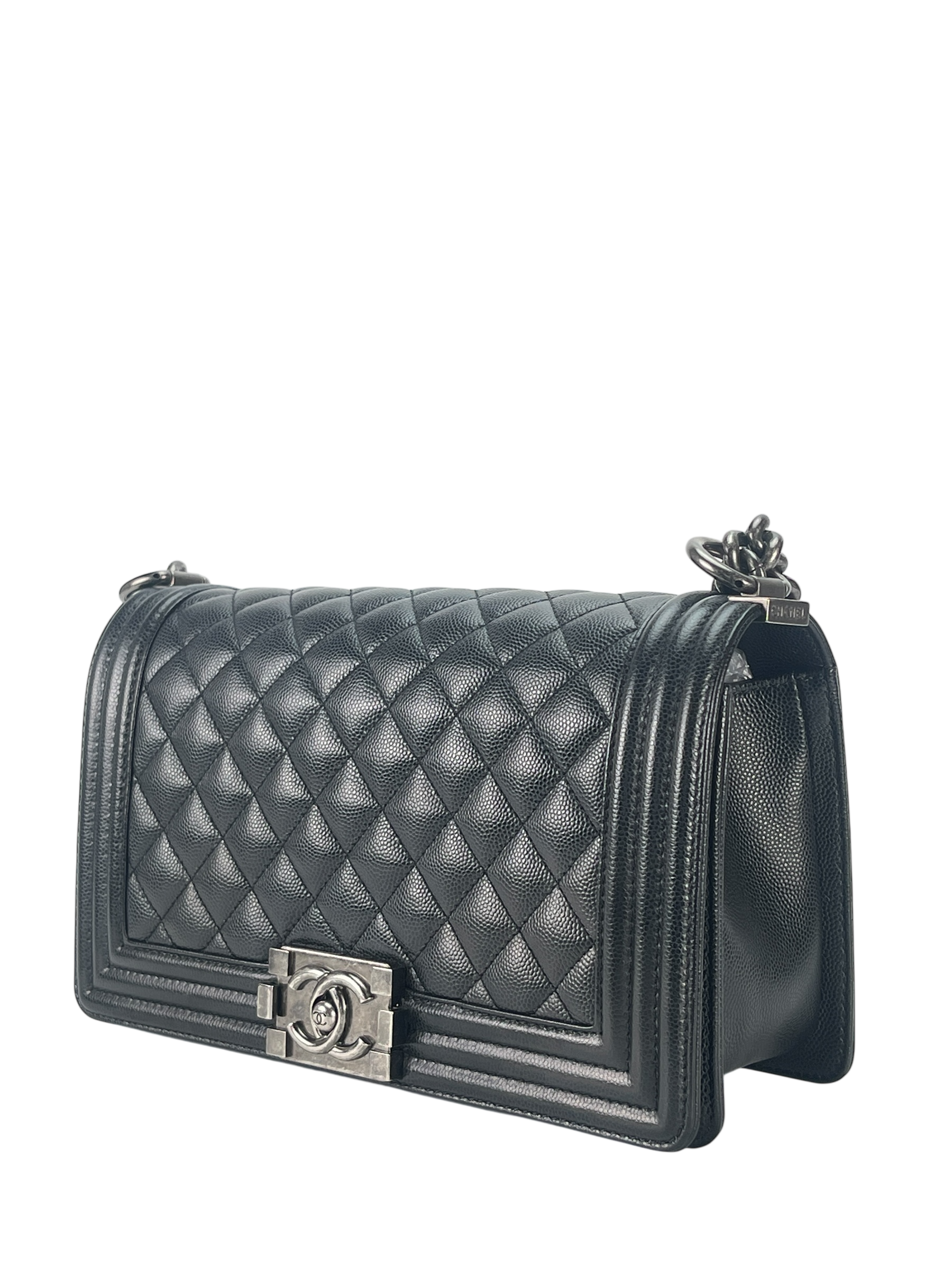 CHANEL - Medium Boy Flap Bag Black Caviar Sliver Hardware