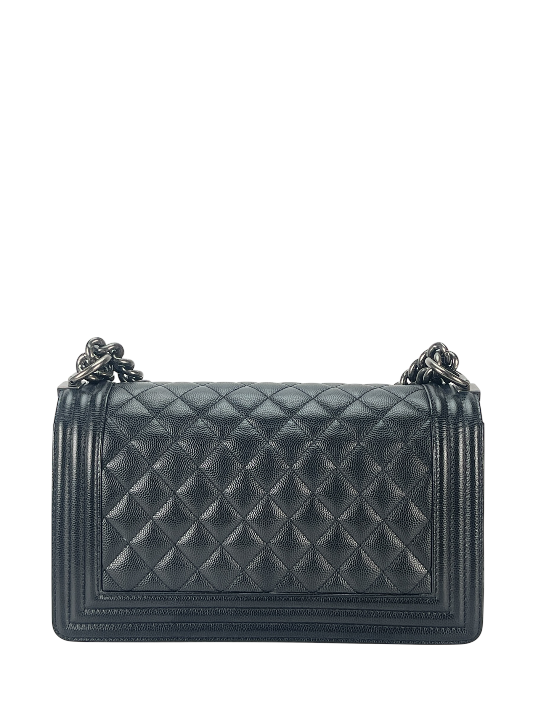 CHANEL - Medium Boy Flap Bag Black Caviar Sliver Hardware