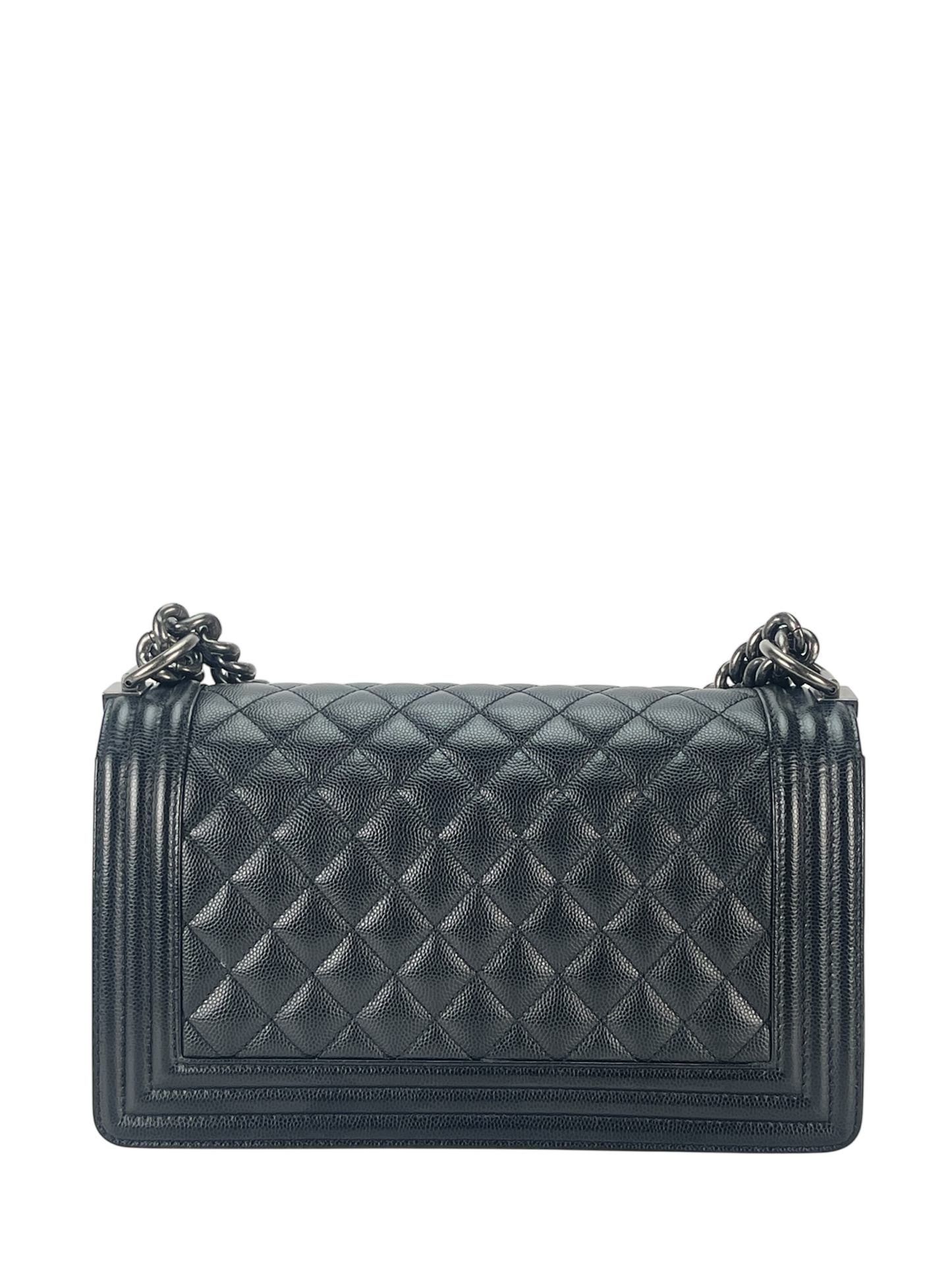 CHANEL - Medium Boy Flap Bag Black Caviar Sliver Hardware