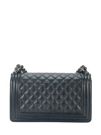 CHANEL - Medium Boy Flap Bag Black Caviar Sliver Hardware