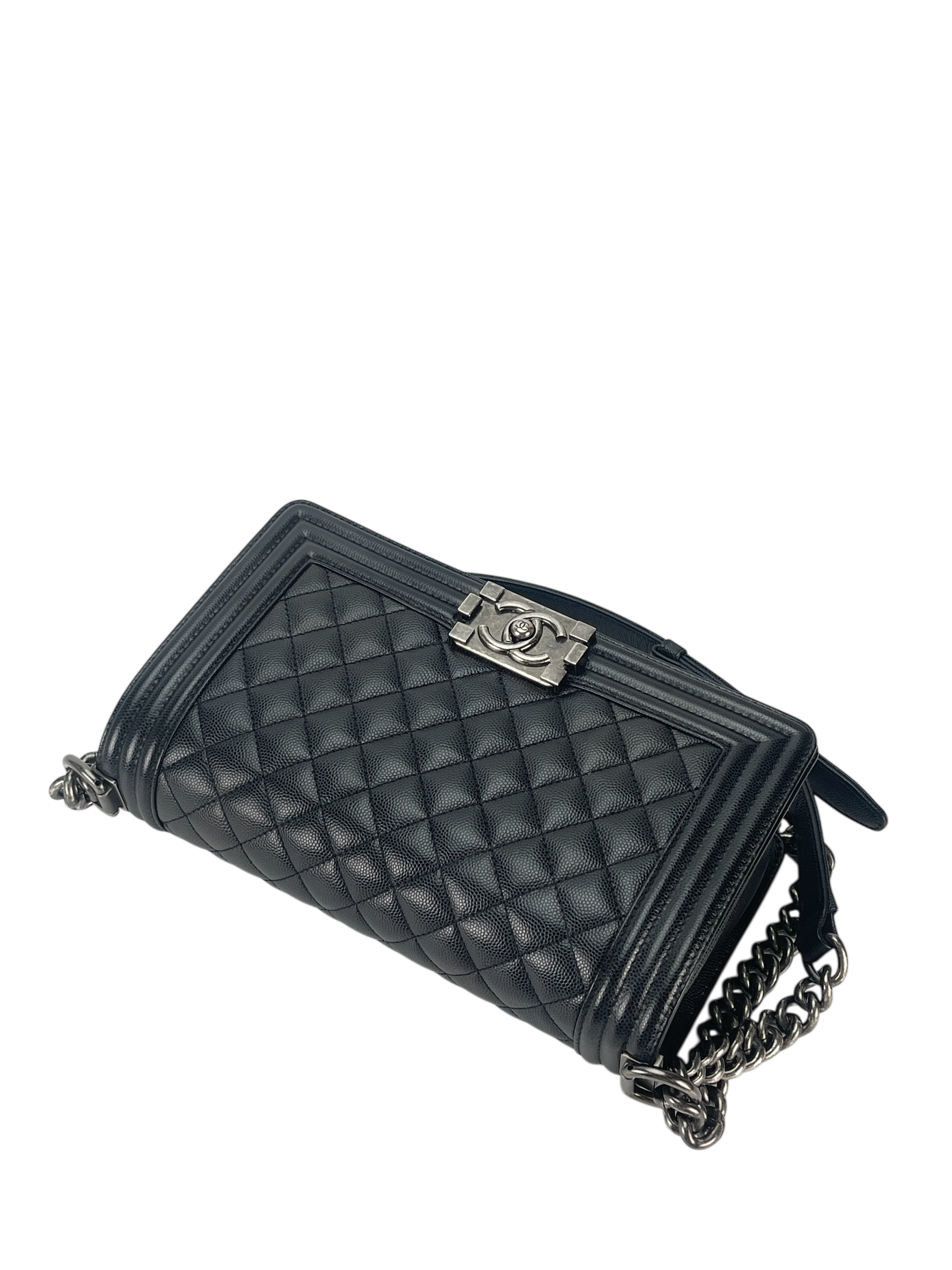 CHANEL - Medium Boy Flap Bag Black Caviar Sliver Hardware