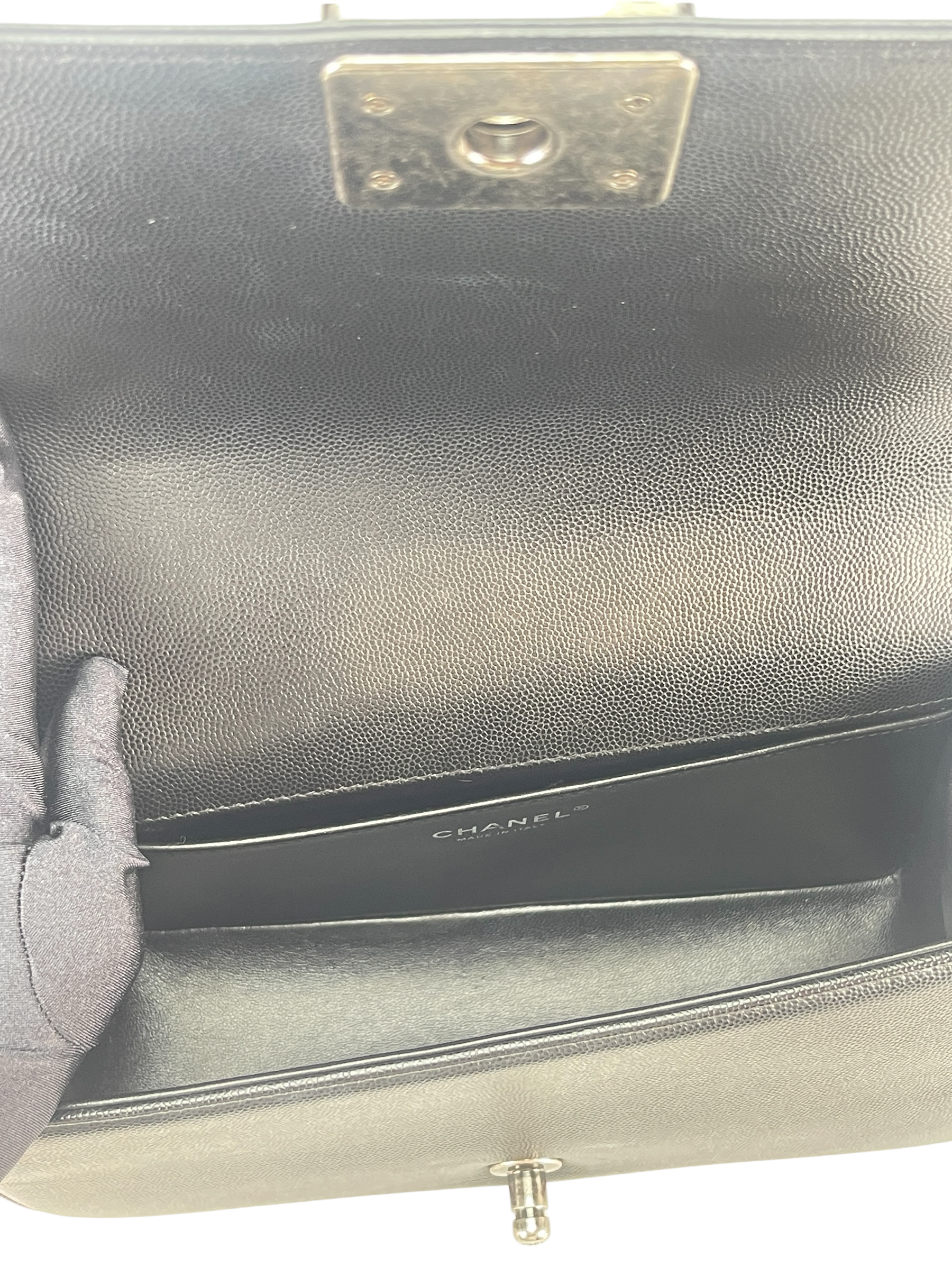 CHANEL - Medium Boy Flap Bag Black Caviar Sliver Hardware