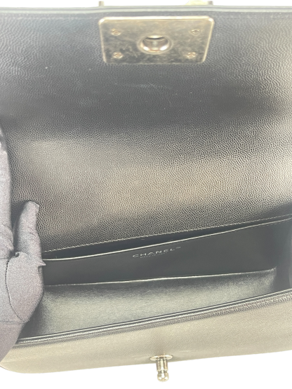 CHANEL - Medium Boy Flap Bag Black Caviar Sliver Hardware