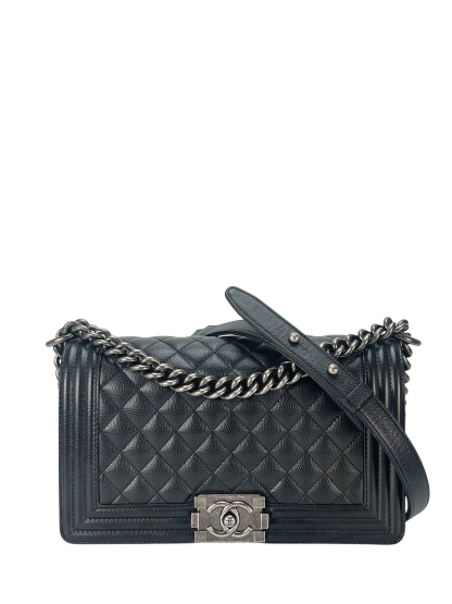 CHANEL - Medium Boy Flap Bag Black Caviar Sliver Hardware