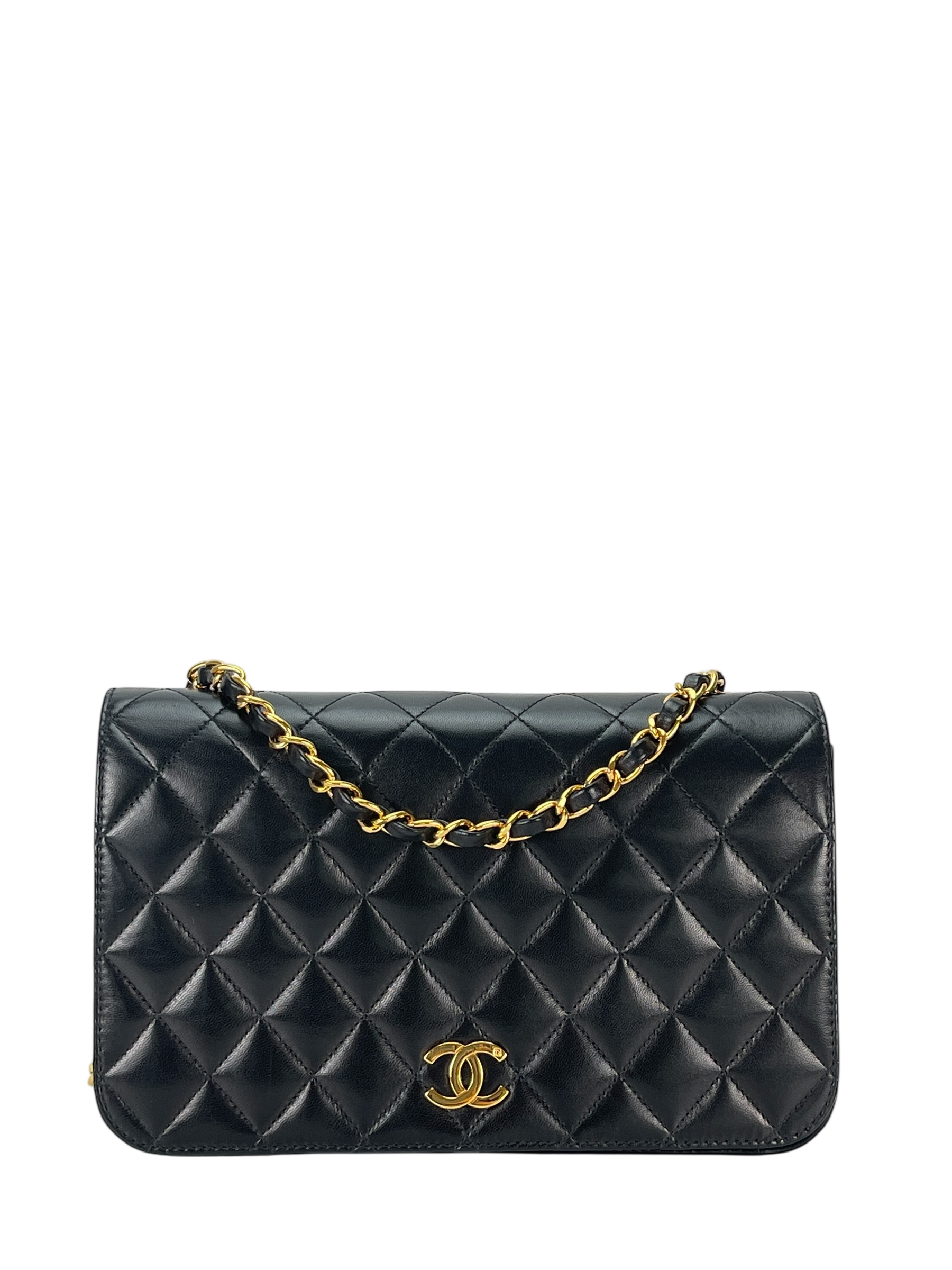CHANEL - Black Lambskin Turn Lock Full flap Chain Shoulder Bag