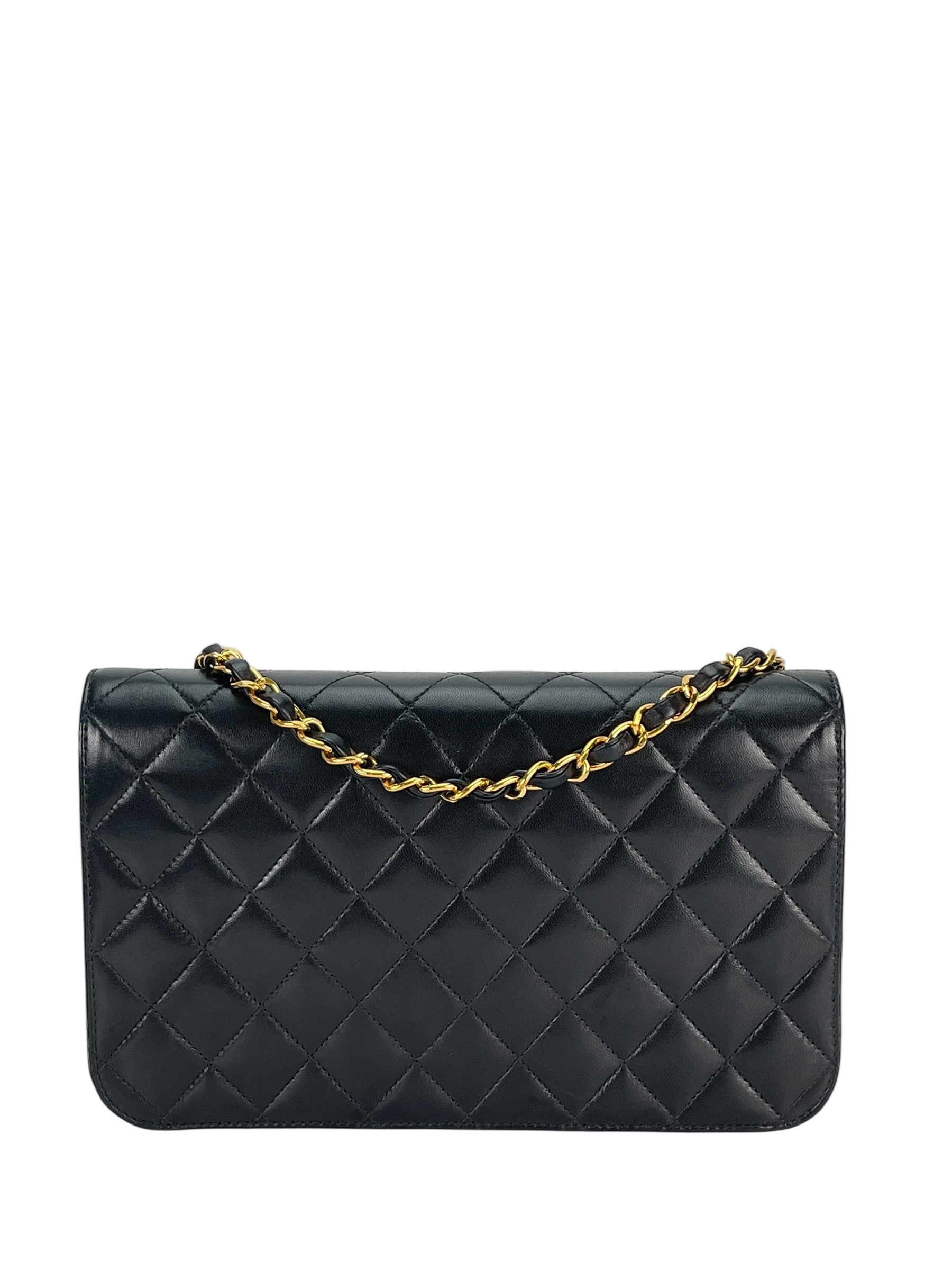 CHANEL - Black Lambskin Turn Lock Full flap Chain Shoulder Bag