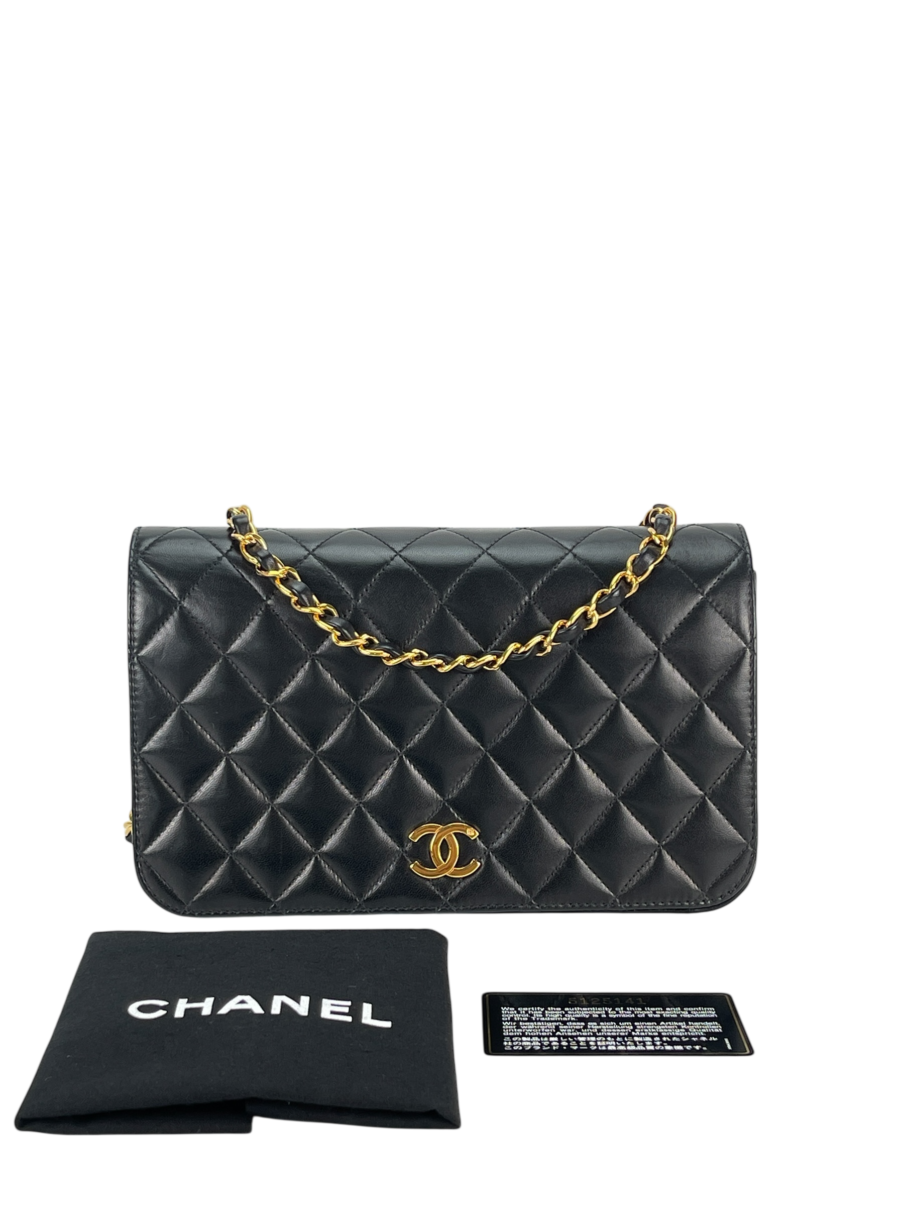 CHANEL - Black Lambskin Turn Lock Full flap Chain Shoulder Bag