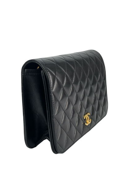 CHANEL - Black Lambskin Turn Lock Full flap Chain Shoulder Bag