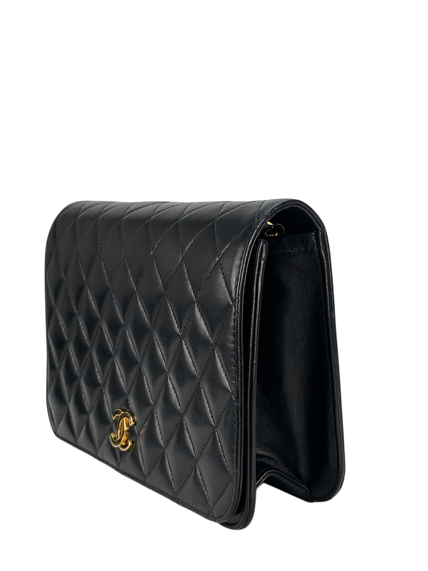 CHANEL - Black Lambskin Turn Lock Full flap Chain Shoulder Bag